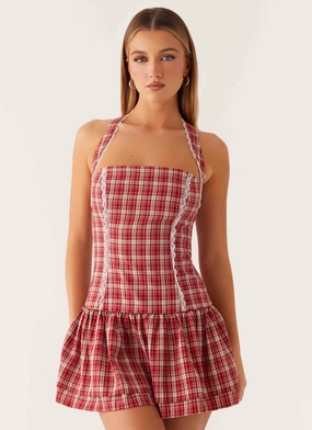Lotus Dream Mini Dress - Ruby Check Clean Outfit petite size