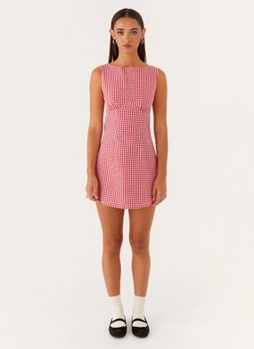 Lotus Tie Back Mini Dress - Red Gingham Cool Simplicity Comfortable Silhouette