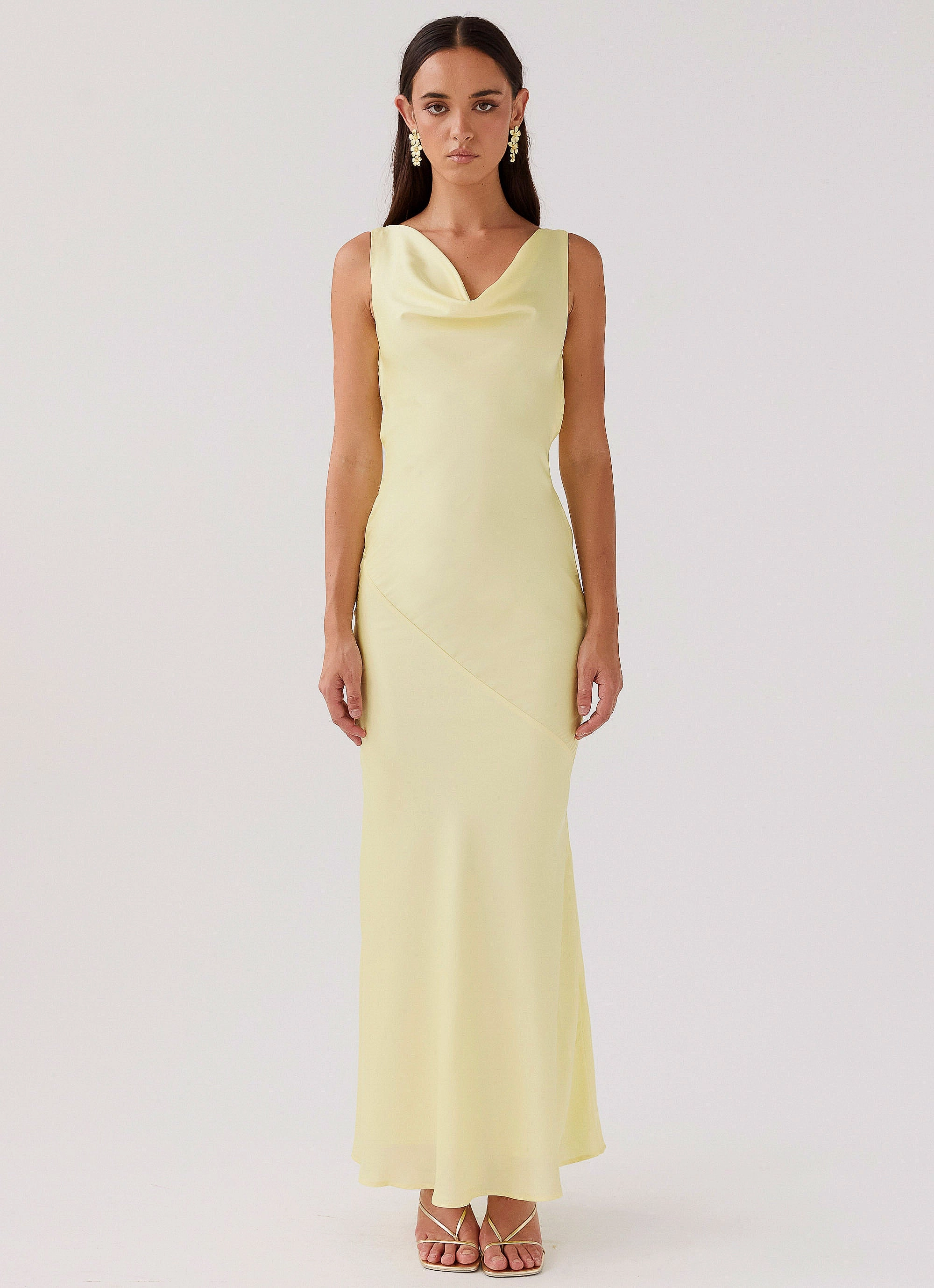 Lace-Sleeve Chic And Comfortable Be Mine Satin Maxi Dress - Canary