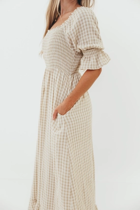 Sienna 100% Cotton Puff Sleeve Maxi Dress in Natural - Bump Friendly Soft Curve