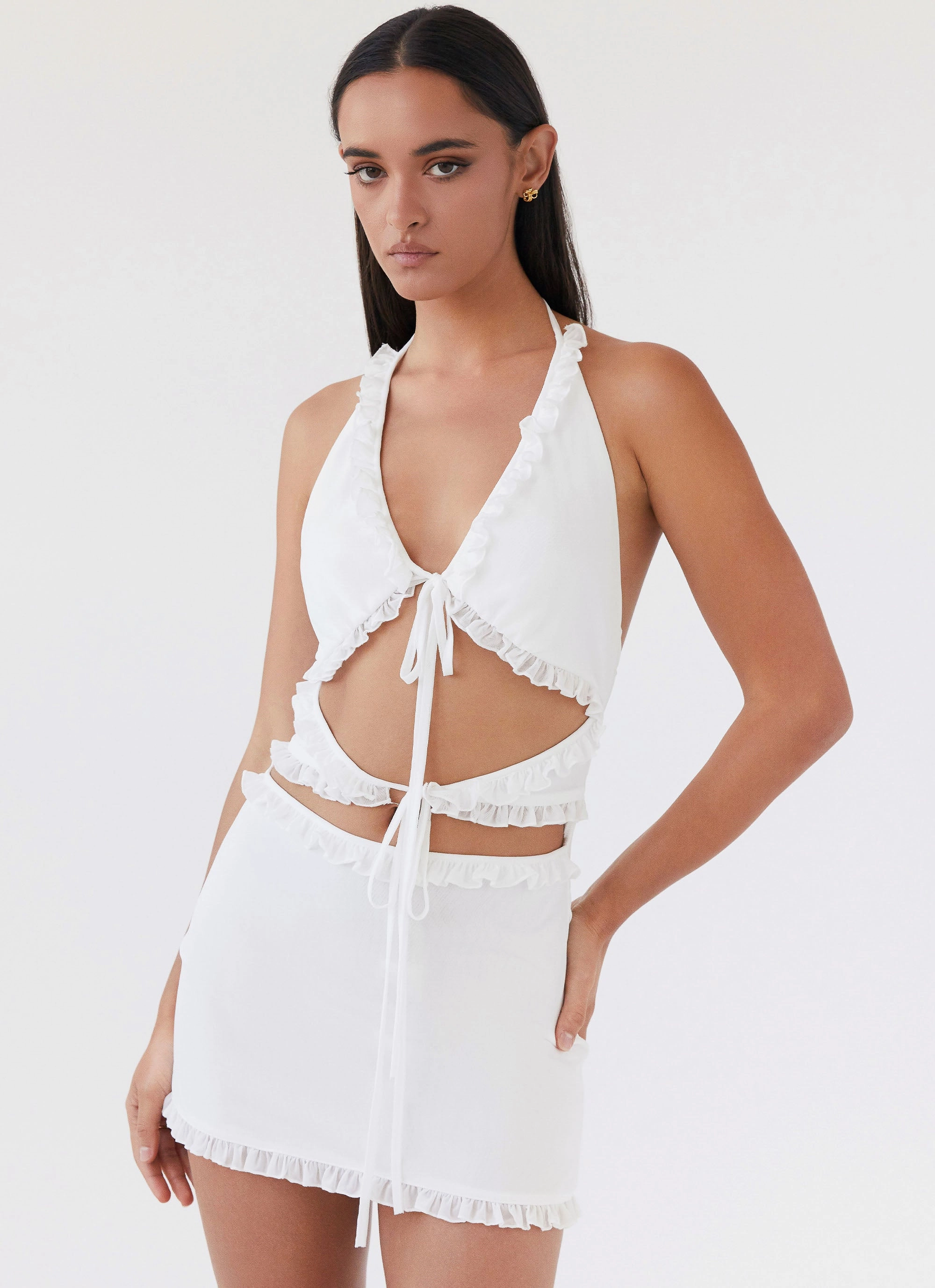 Summer Staple Delicate Lines Love Exchange Ruffle Mini Dress - White