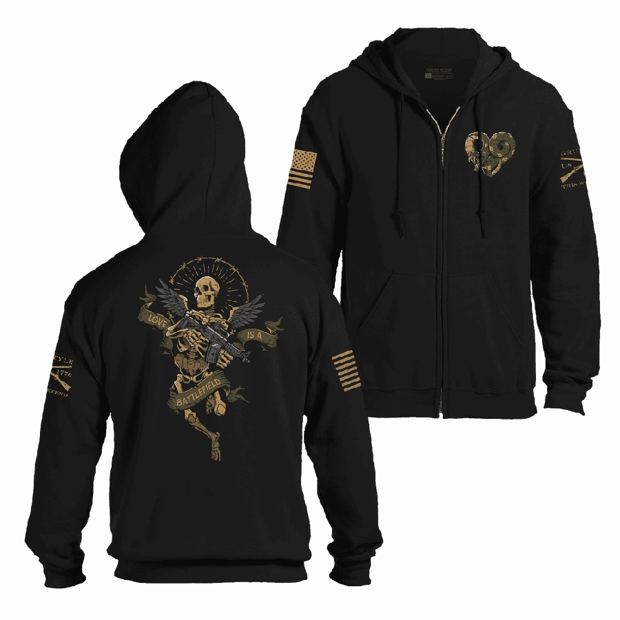 Love Is A Battlefield Full-Zip Hoodie - Black Comfort core