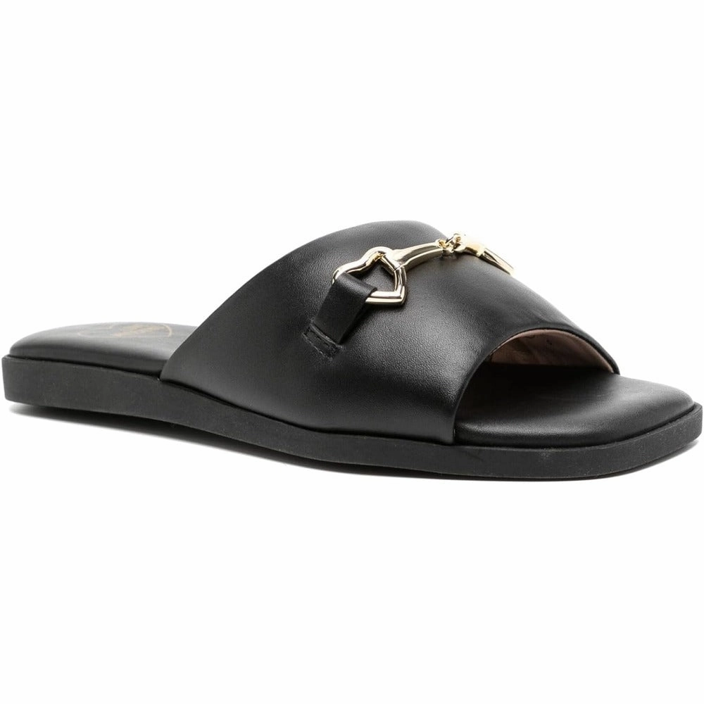 Chill Slip Love Moschino Women's Leather Slides with Heart Chain, Black