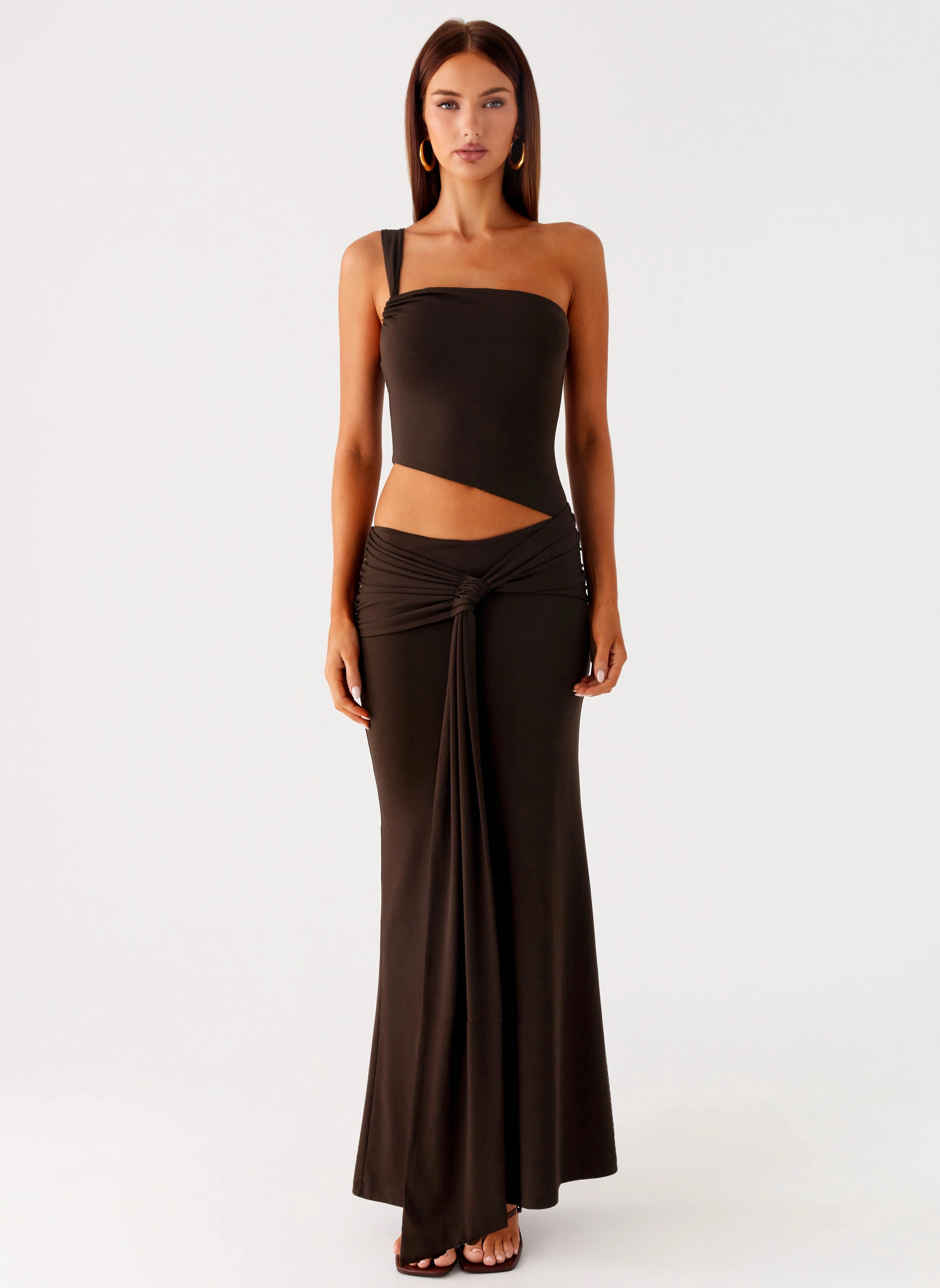 Luara Cut Out Maxi Dress - Chocolate Soft Volume Scandi Clean
