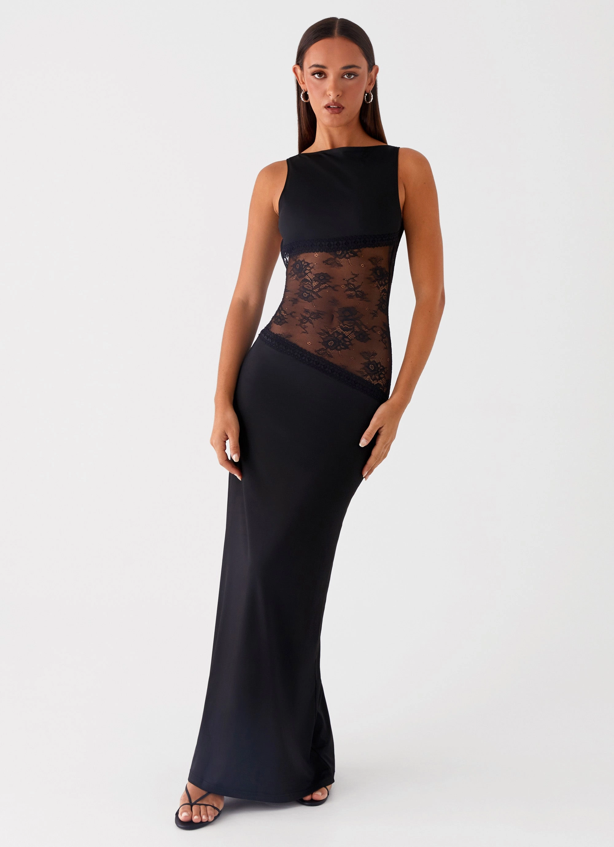 Lucinda Maxi Dress - Black Front-Slit