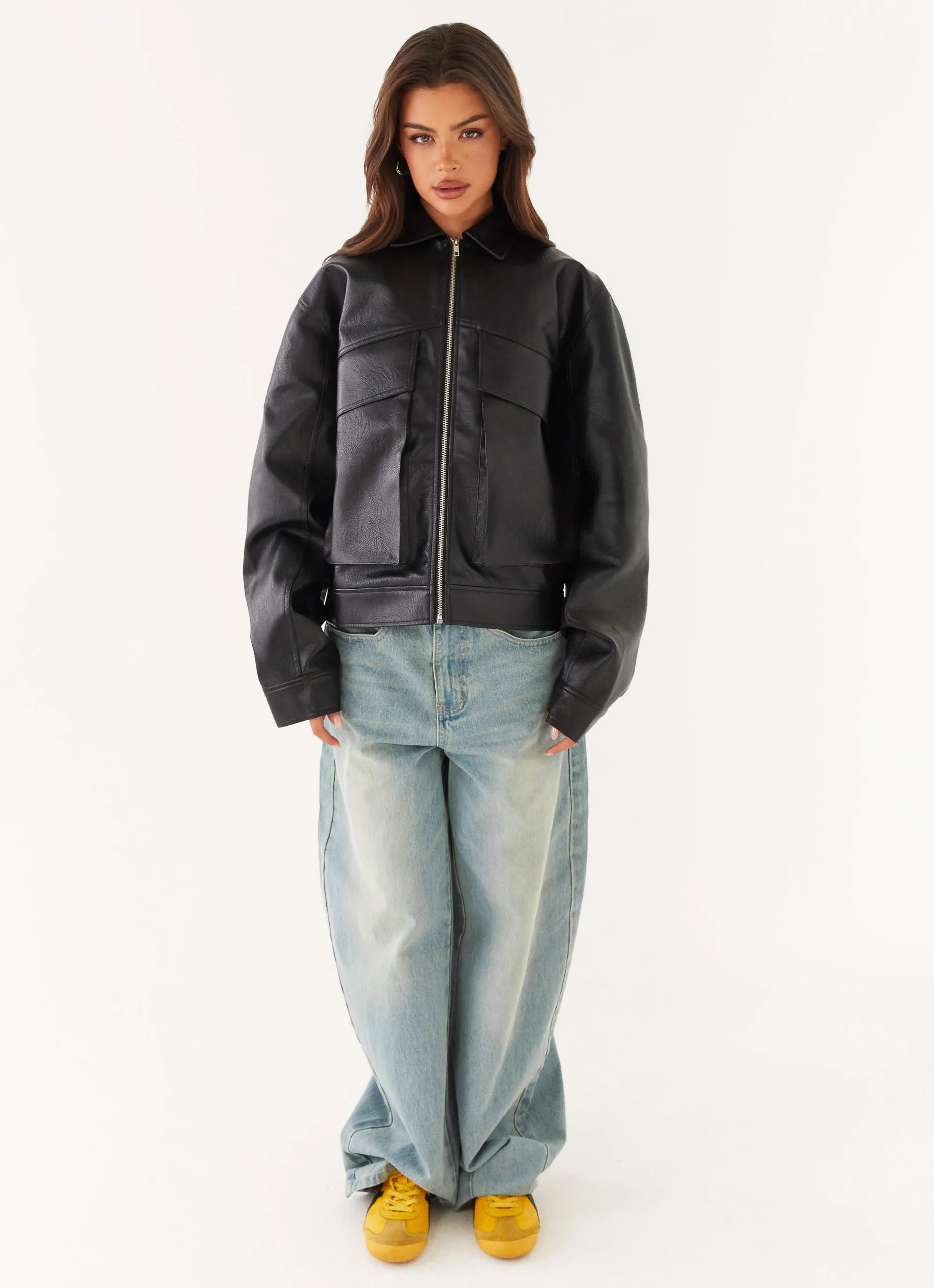 moonlight Bonded Seam Technology Lula Faux Leather Bomber Jacket - Black