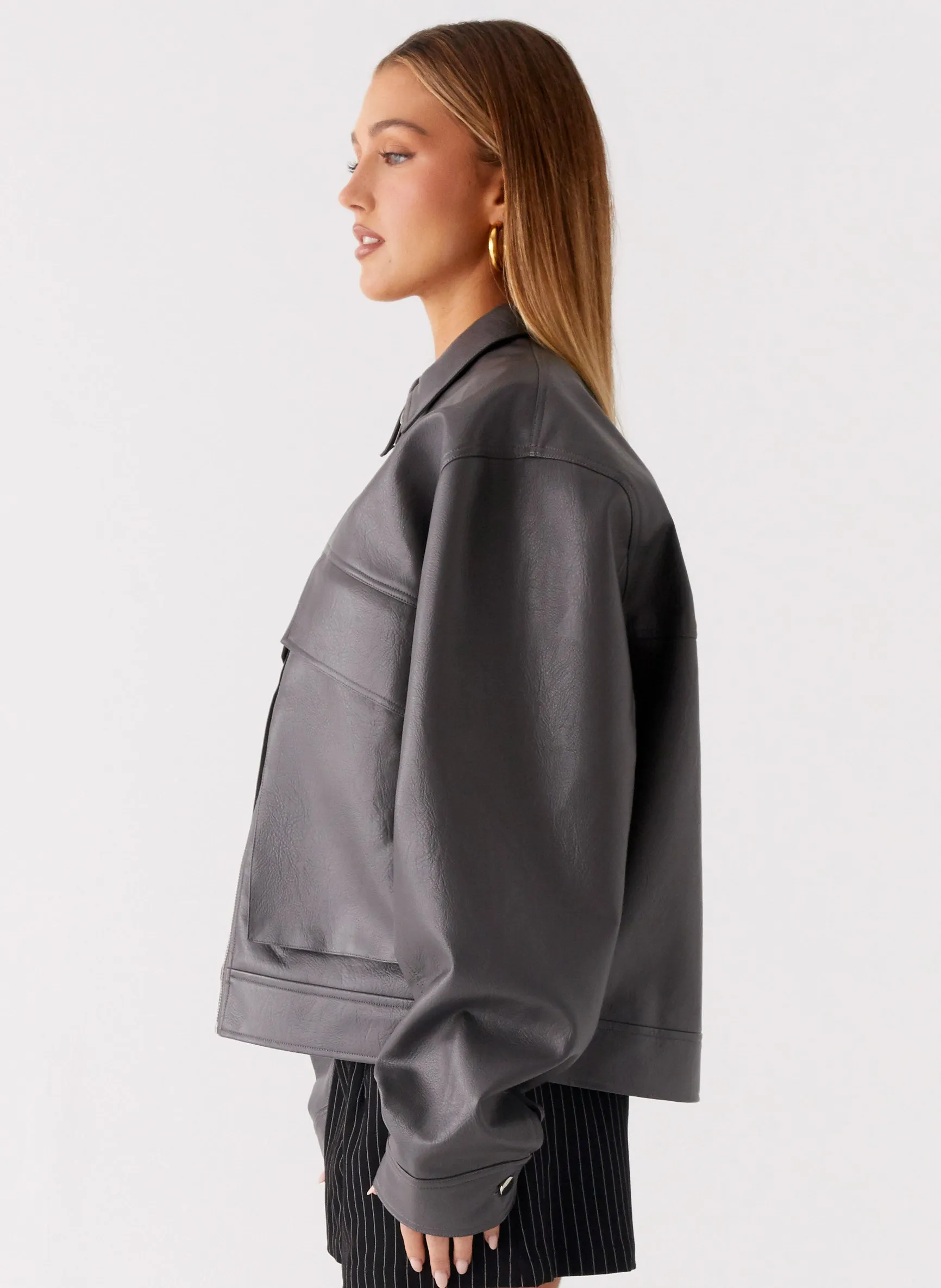 writers Lula Faux Leather Bomber Jacket - Charcoal