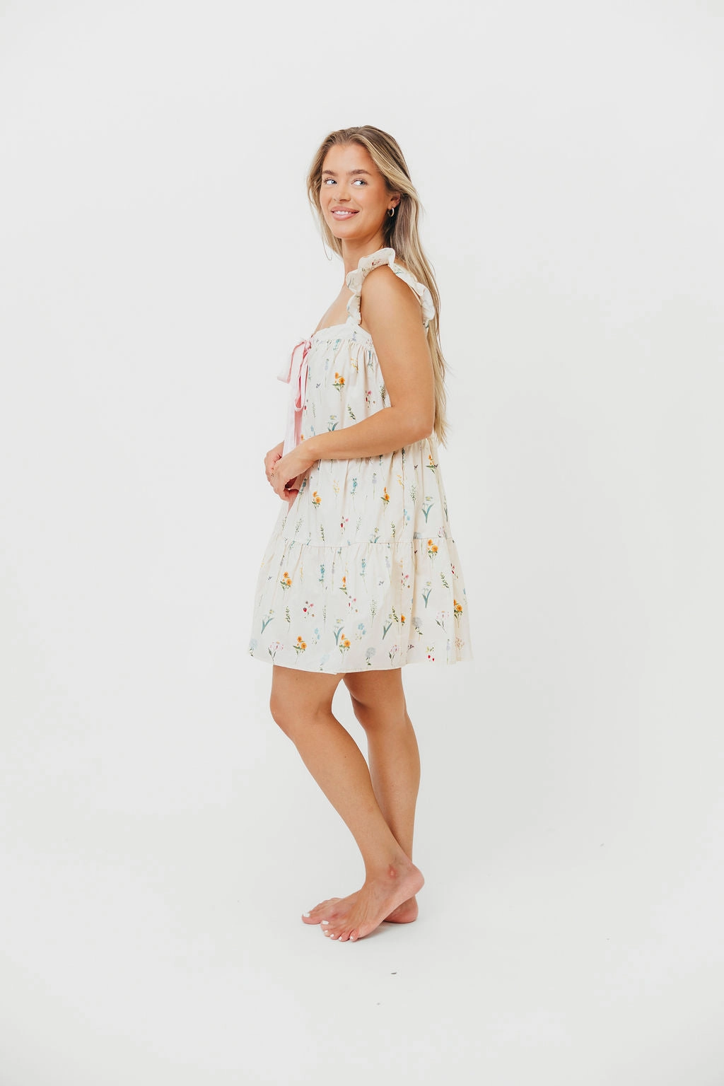 Lulu Flutter Sleeve Mini Dress in Floral Chic Silhouette Casual Style Wear