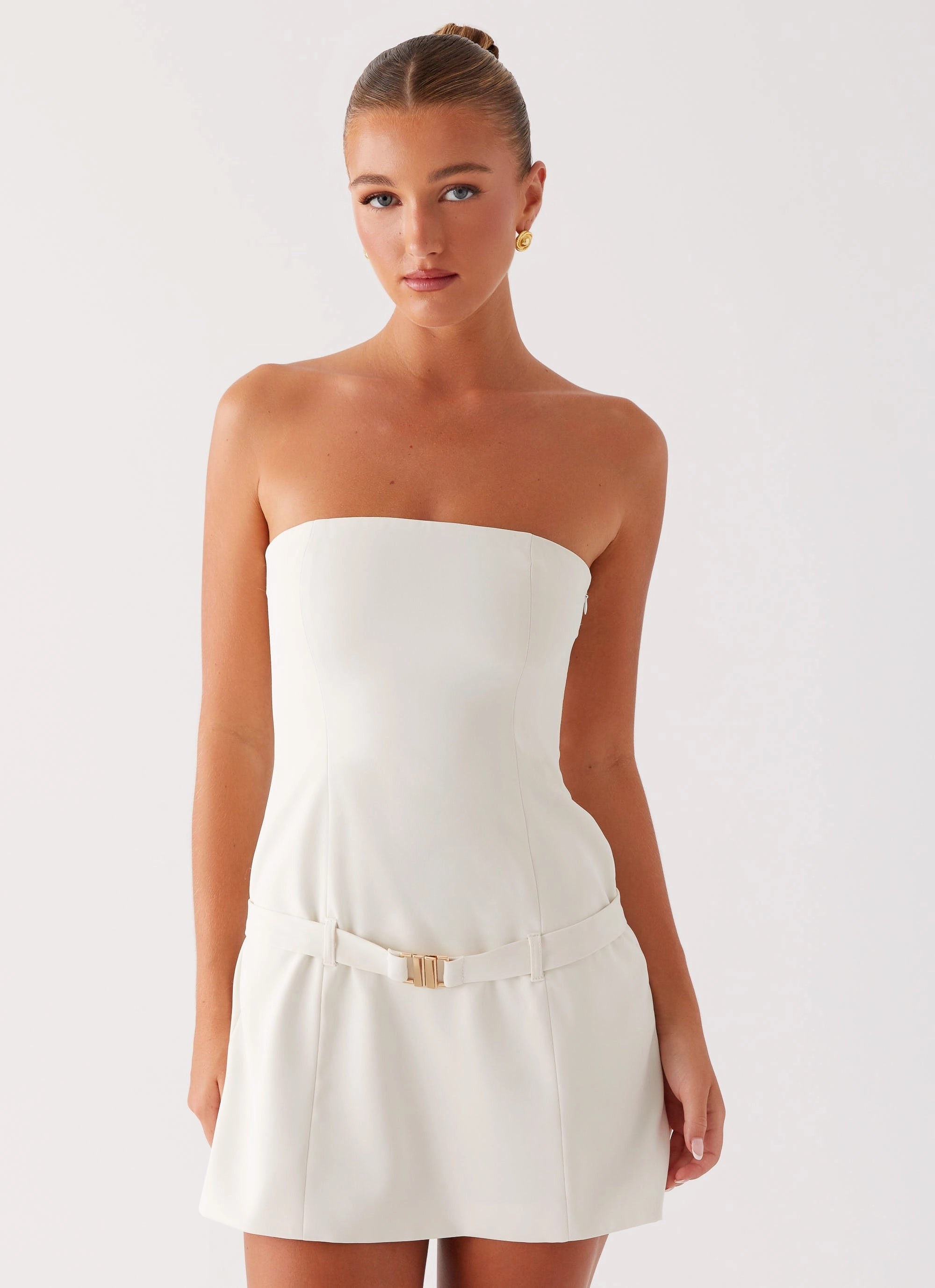 Lume Strapless Mini Dress - Ivory spring outfit Sheer Overlay
