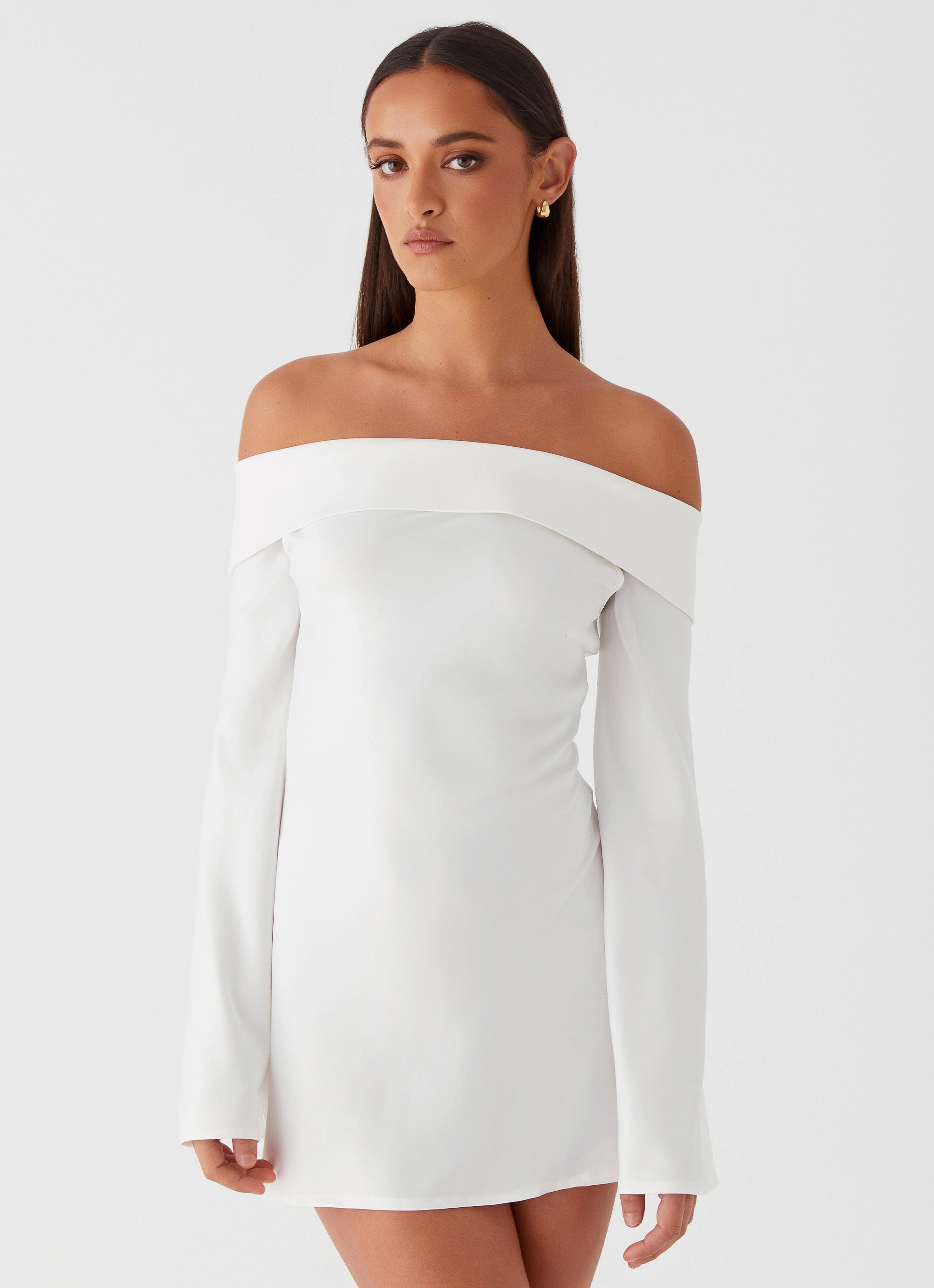 Lumina Long Sleeve Mini Dress - White WrinkleResistantFinish Modern Form