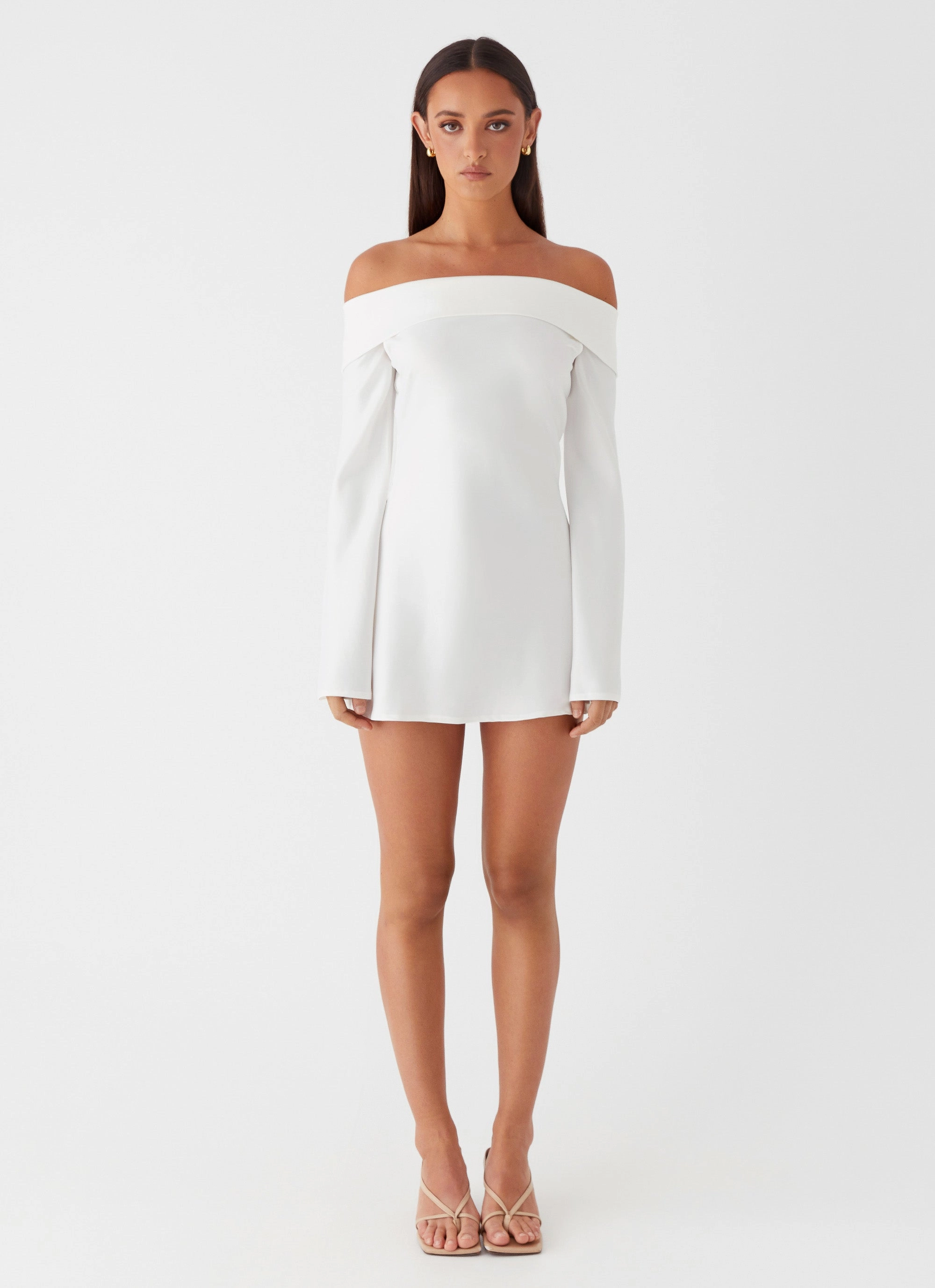 Lumina Long Sleeve Mini Dress - White Stretch-Recovery Calm Touch