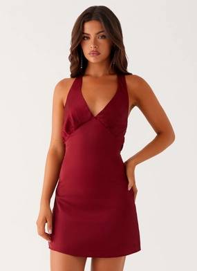 Modern Soft Color-Blocked Heavy Hearted Mini Dress - Wine