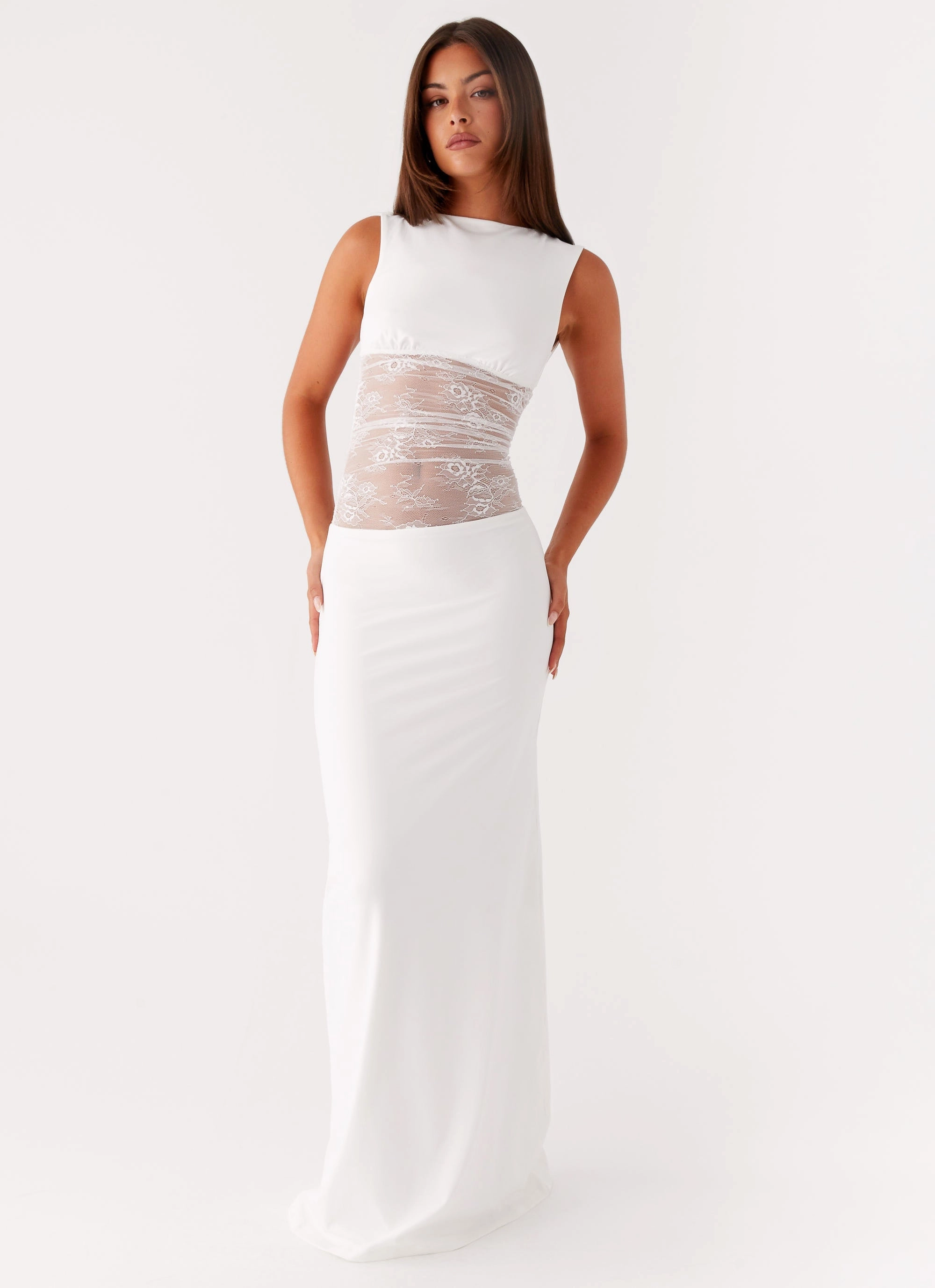 Smart Layer Flare Hem Medina Lace Maxi Dress - White