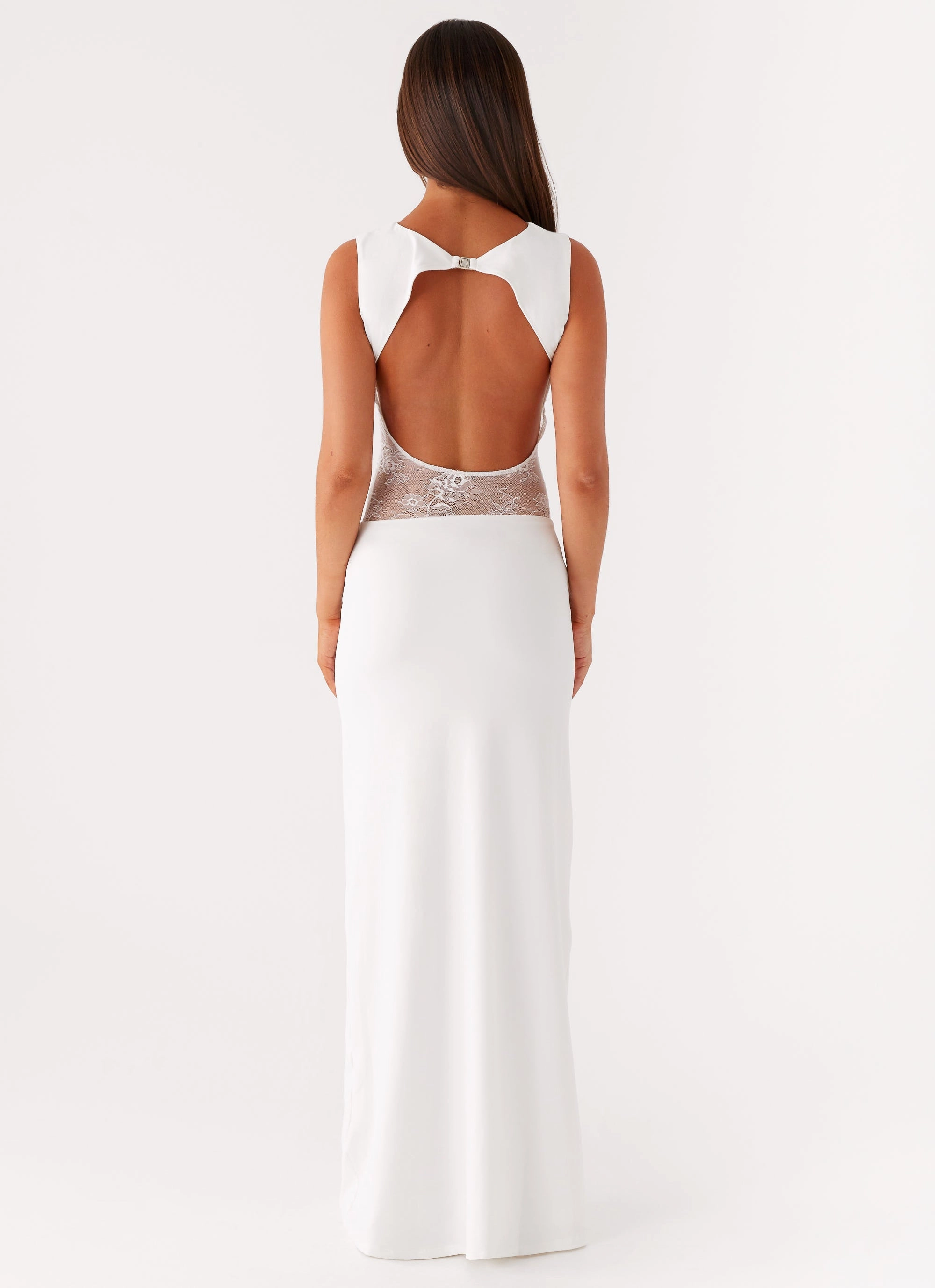 Medina Lace Maxi Dress - White Sleek long-sleeve dress