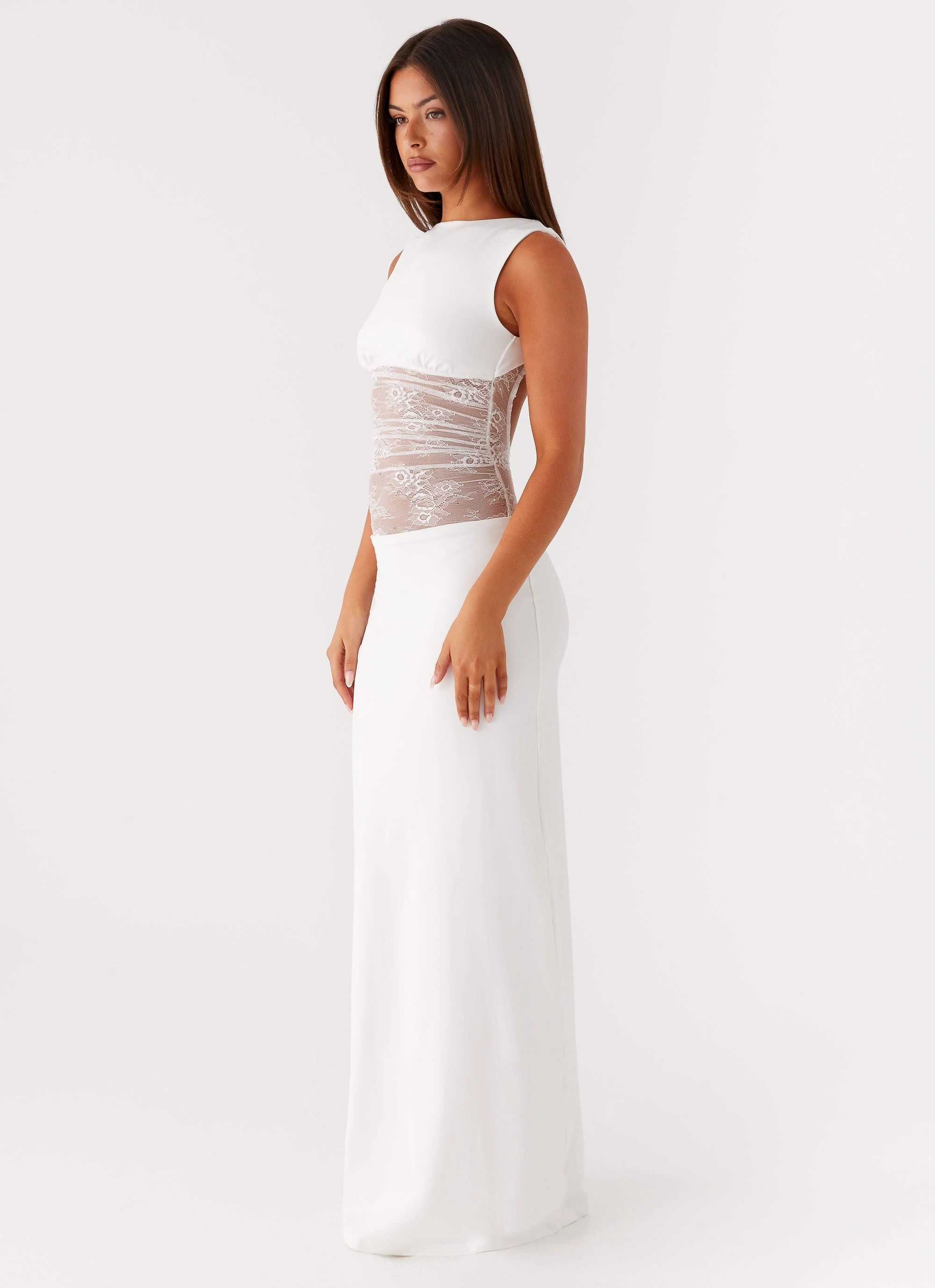slim fit Medina Lace Maxi Dress - White