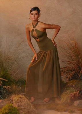 Cypress Kiss Maxi Dress - Khaki Subtle Elegance Chic Style Wear