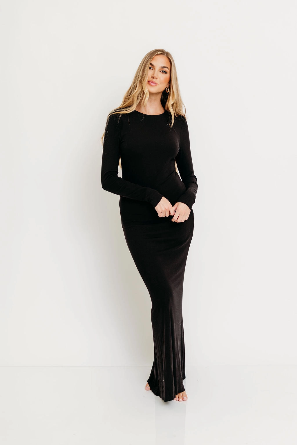 Cru Tiny Ribbed Maxi Dress in Black - Bump Friendly Air Comfort