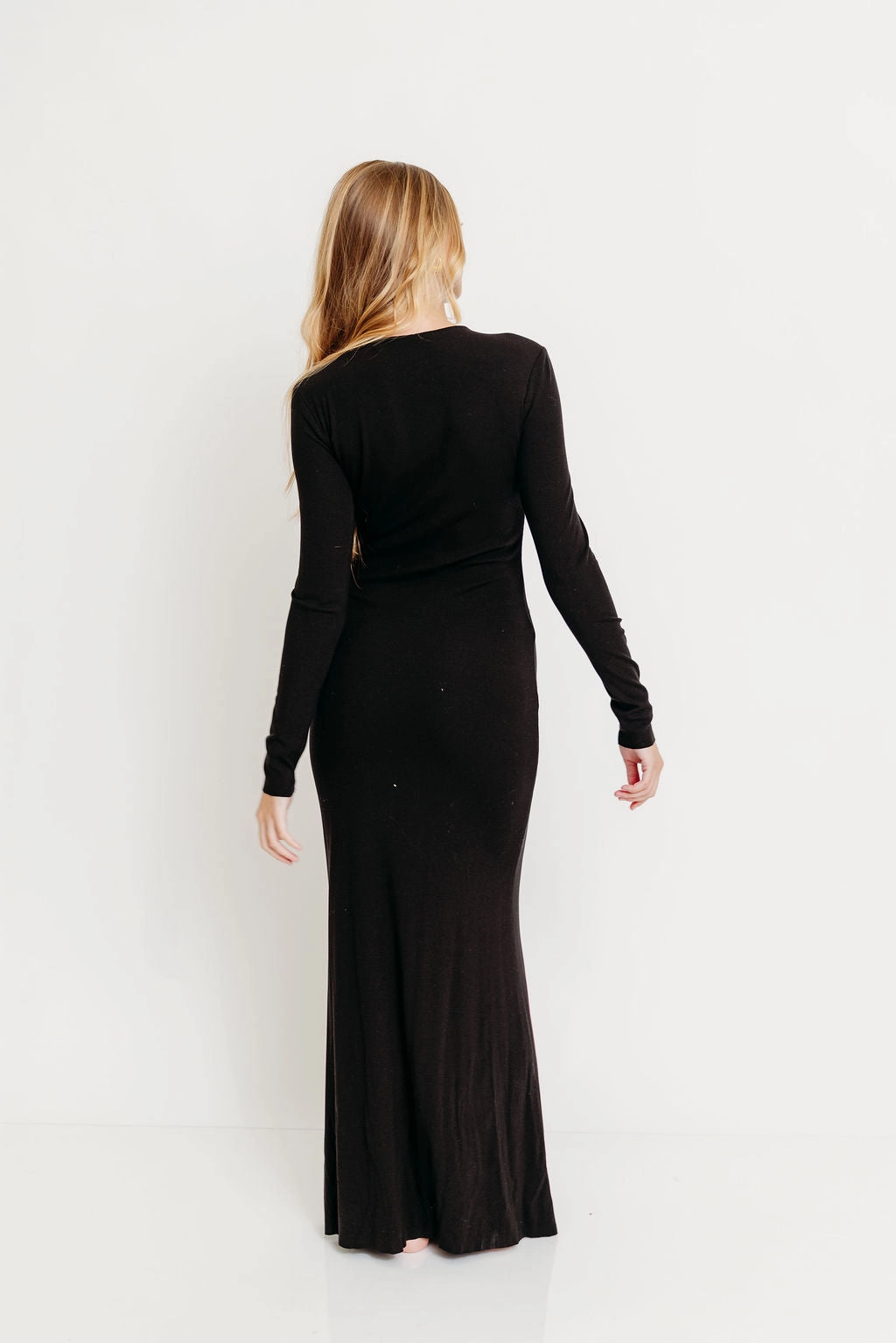 Luxe Wear All Day Look Cru Tiny Ribbed Maxi Dress in Black - Bump Friendly