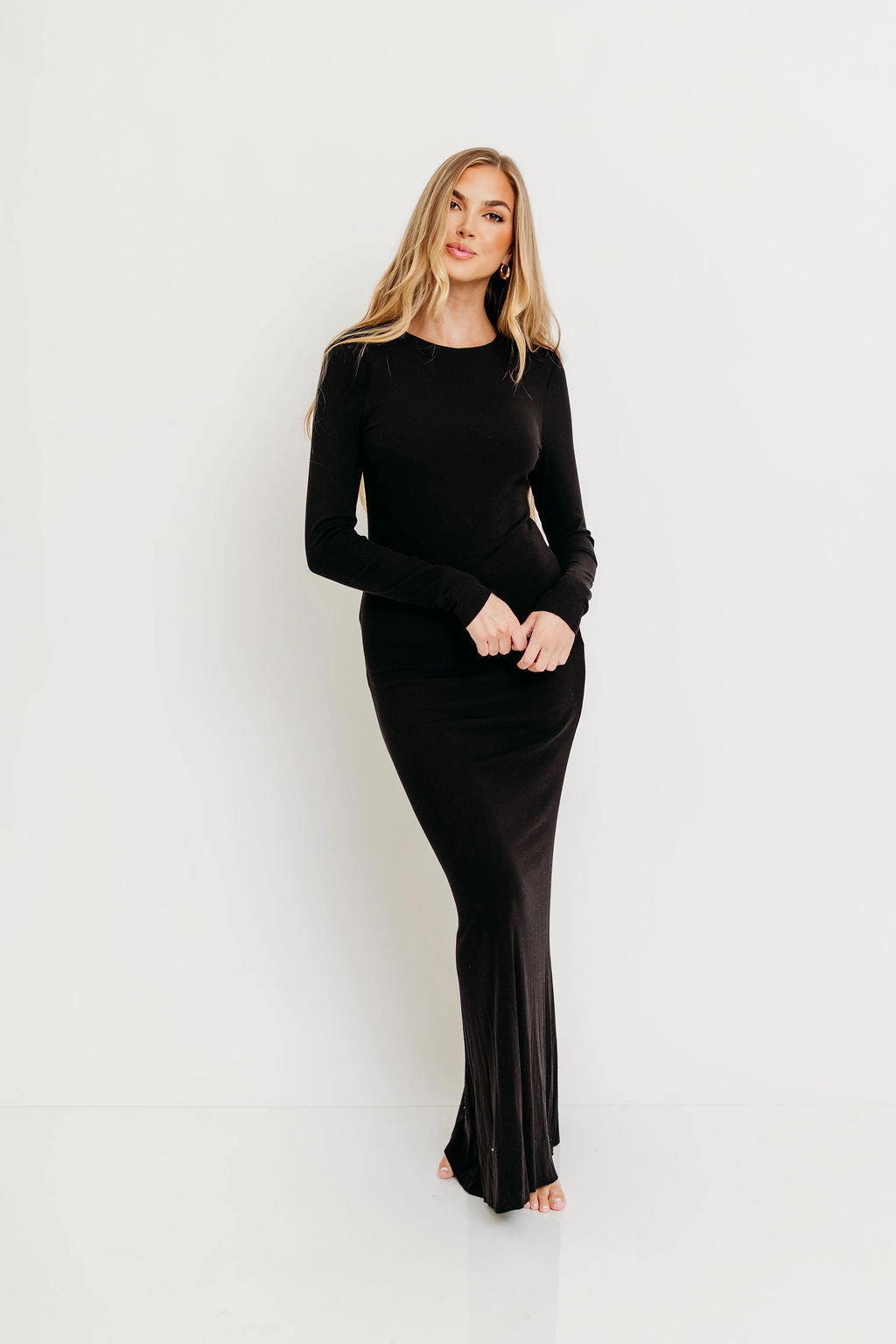 Cru Tiny Ribbed Maxi Dress in Black - Bump Friendly Playful and flirty dress City Bright