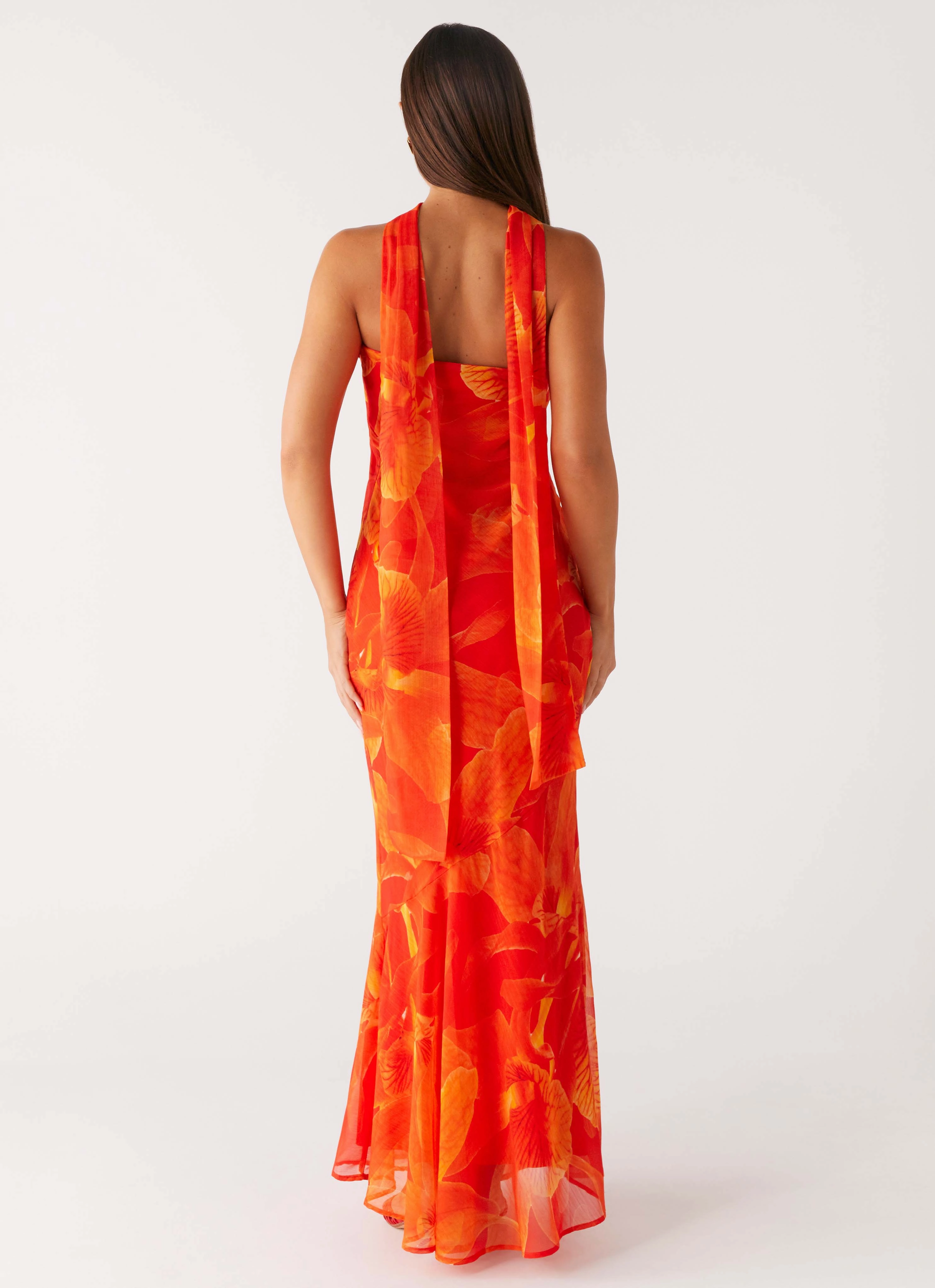 Under The Pagoda Maxi Dress - Orange Floral Flexible Comfort