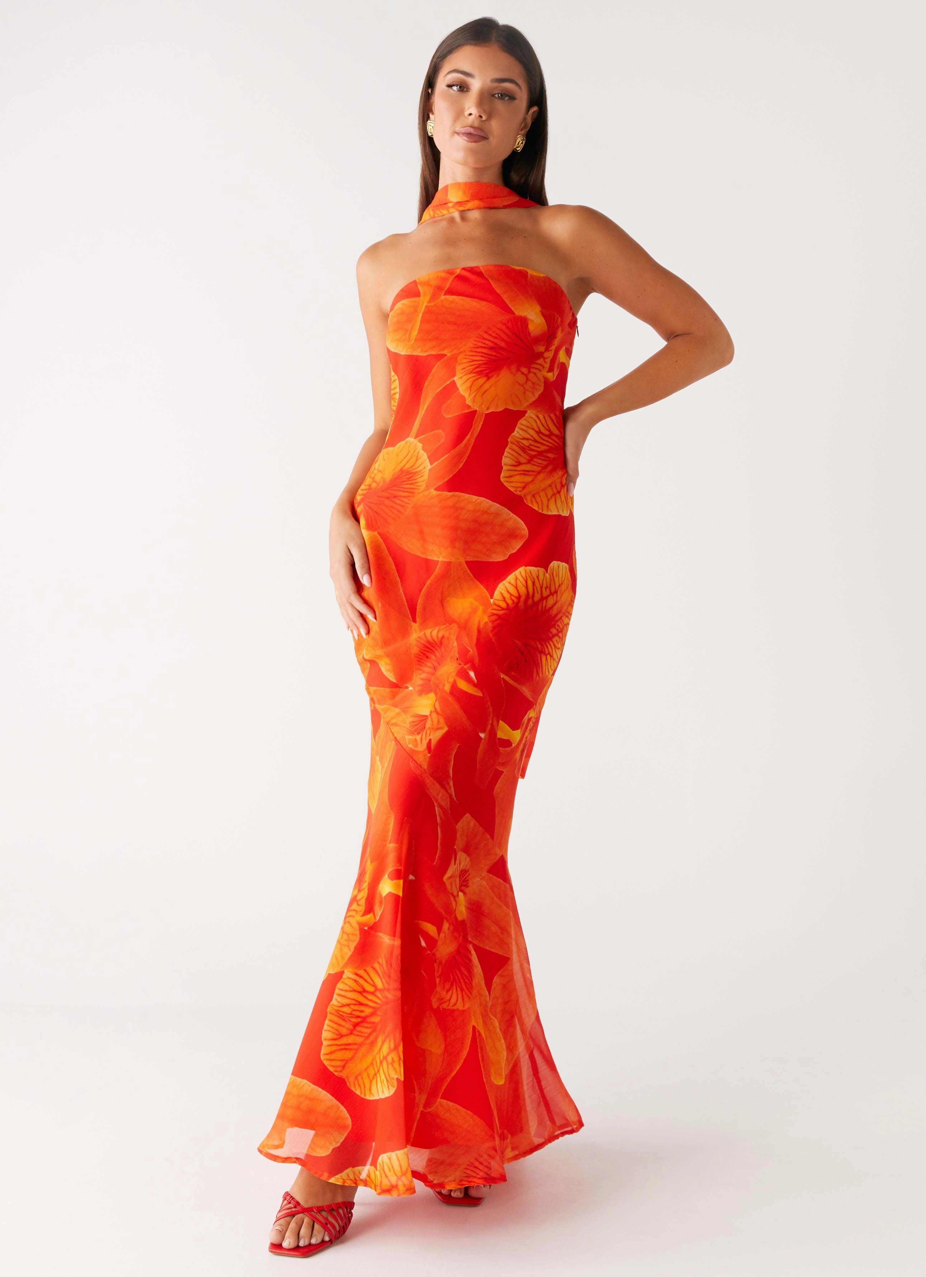 Under The Pagoda Maxi Dress - Orange Floral Easy Vibe