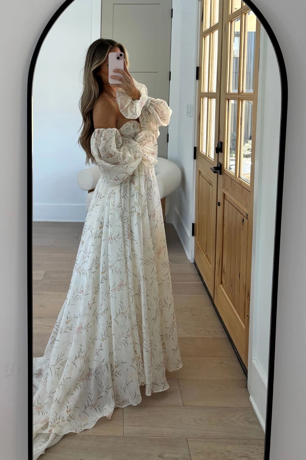 Delilah Maxi Dress With Train in Cream Floral - Bump Friendly Tall Girl