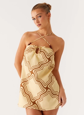 Relaxed Style Casual Style Naomi Criss Cross Mini Dress - Tidal Wave Print