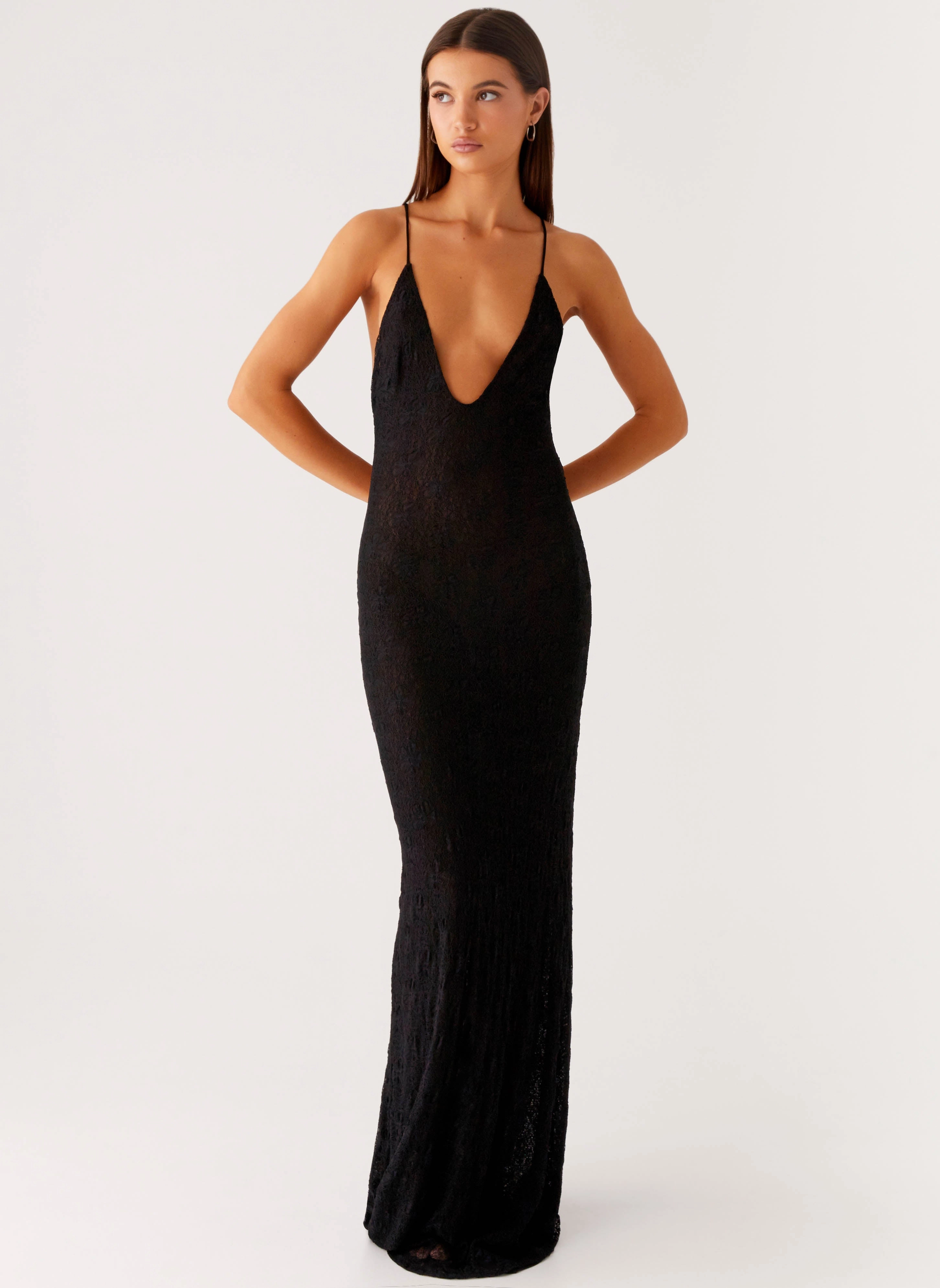 Kylia Maxi Dress - Black Wrinkle-Free-Finish Elastic-Waist