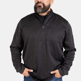Stylish Men's 1/2 Zip Waffle Top - Black