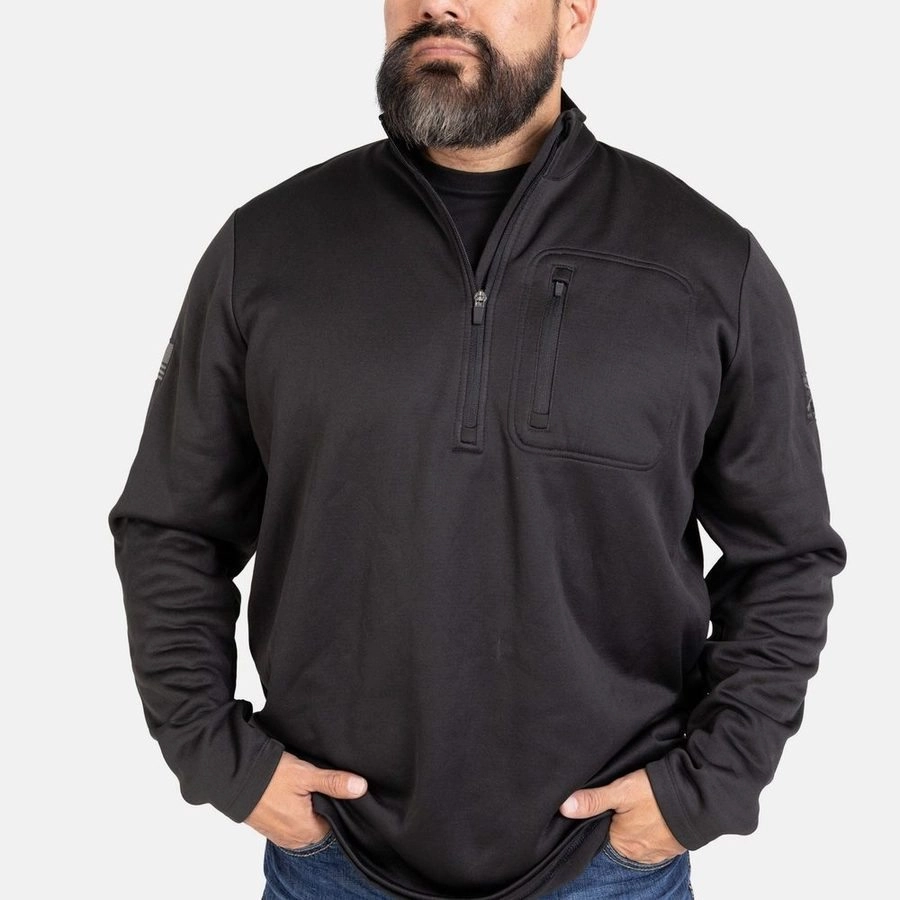 Men's 1/2 Zip Waffle Top - Black Drawing