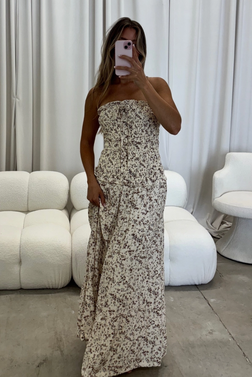 Lyra Maxi Dress in Cream Easy to Wear Removable-Straps