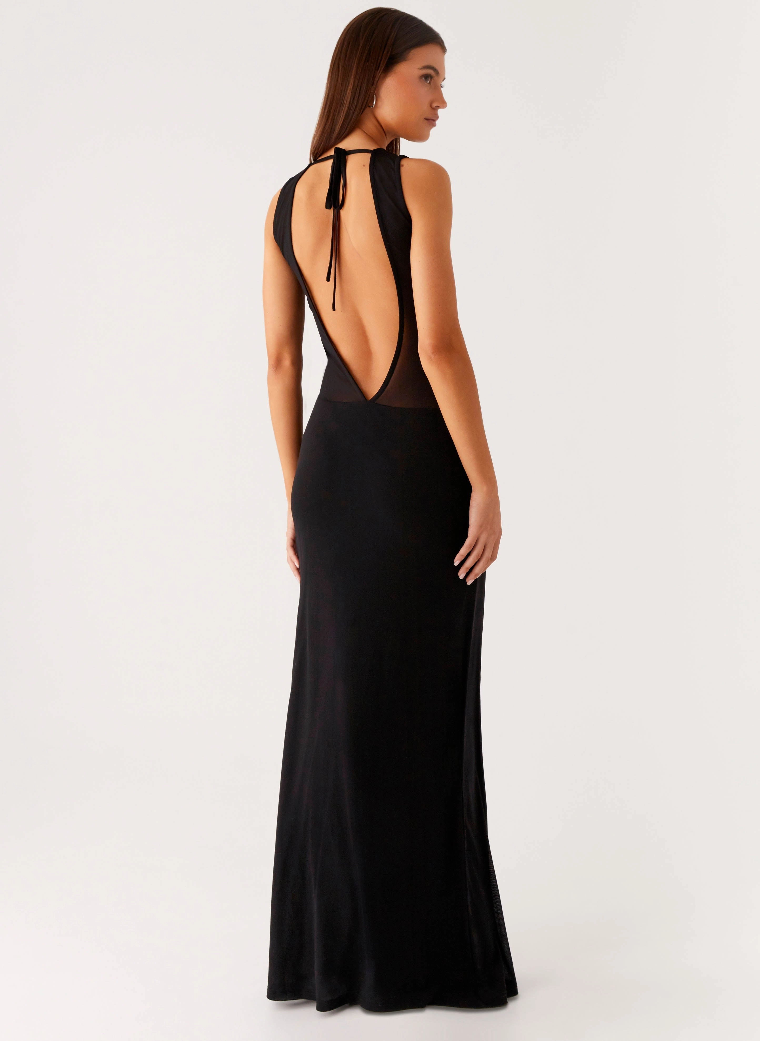 lyria Mesh Maxi Dress - Black Neutral Mood Slit Detail