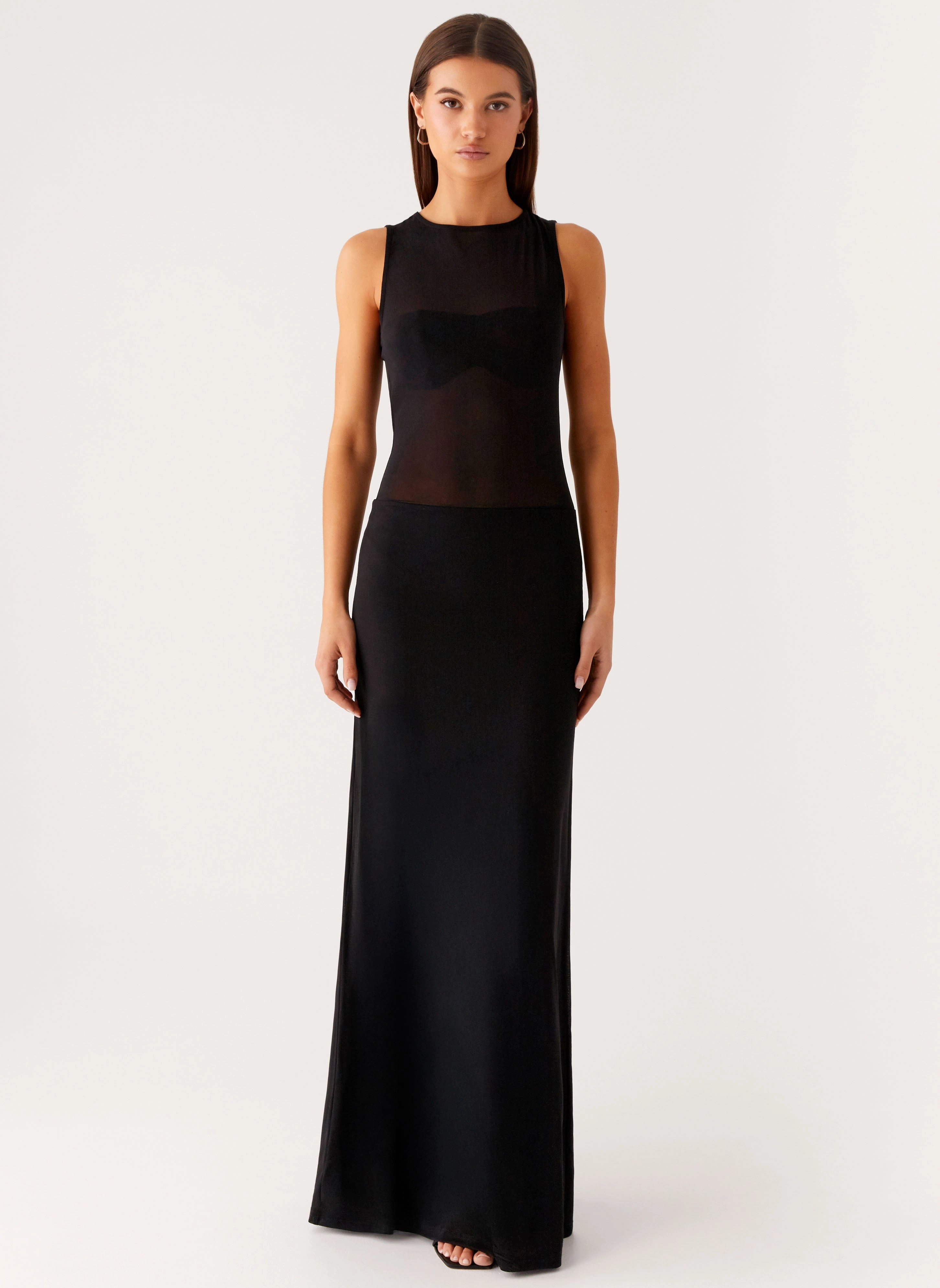 Understated Charm lyria Mesh Maxi Dress - Black