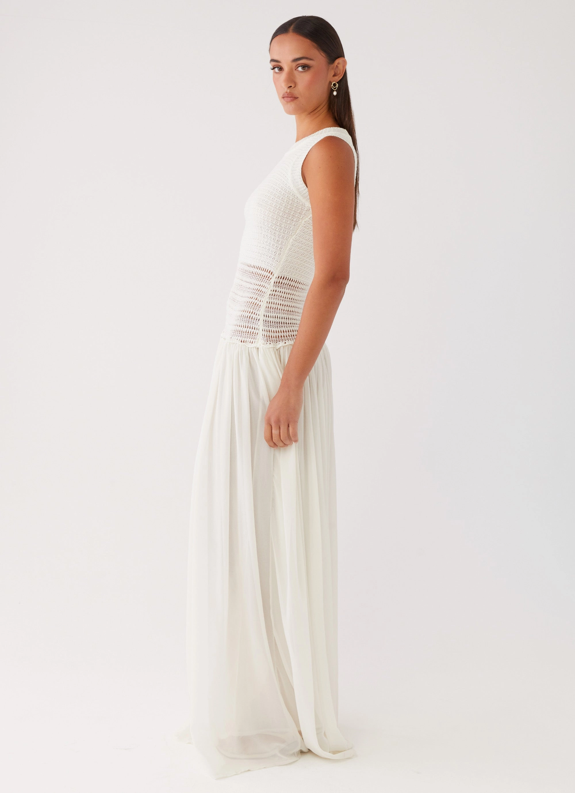 Off Grid Crochet Maxi Dress - White Young Edge Silky Finish