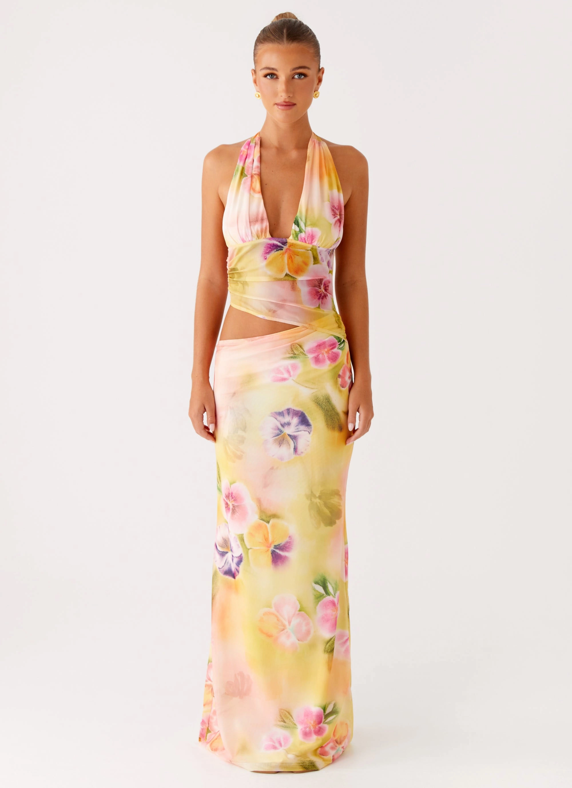 Style Blend Boho Mood Main Act Halter Maxi Dress - Sunburst Floral