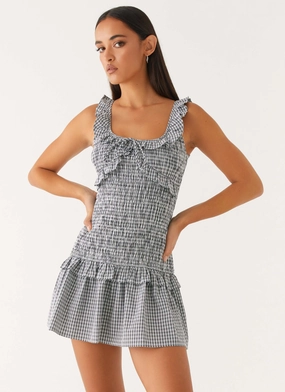 Mali Shirred Mini Dress - Checker Wrap style Warm Undertone
