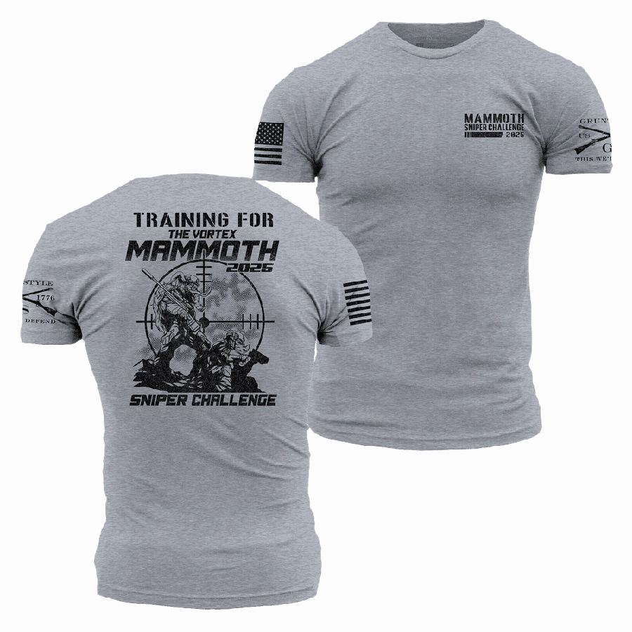 Mammoth Sniper Challenge 2025 Training T-Shirt - Dark Heather Gray DoubleLayeredCollar Classic Cut