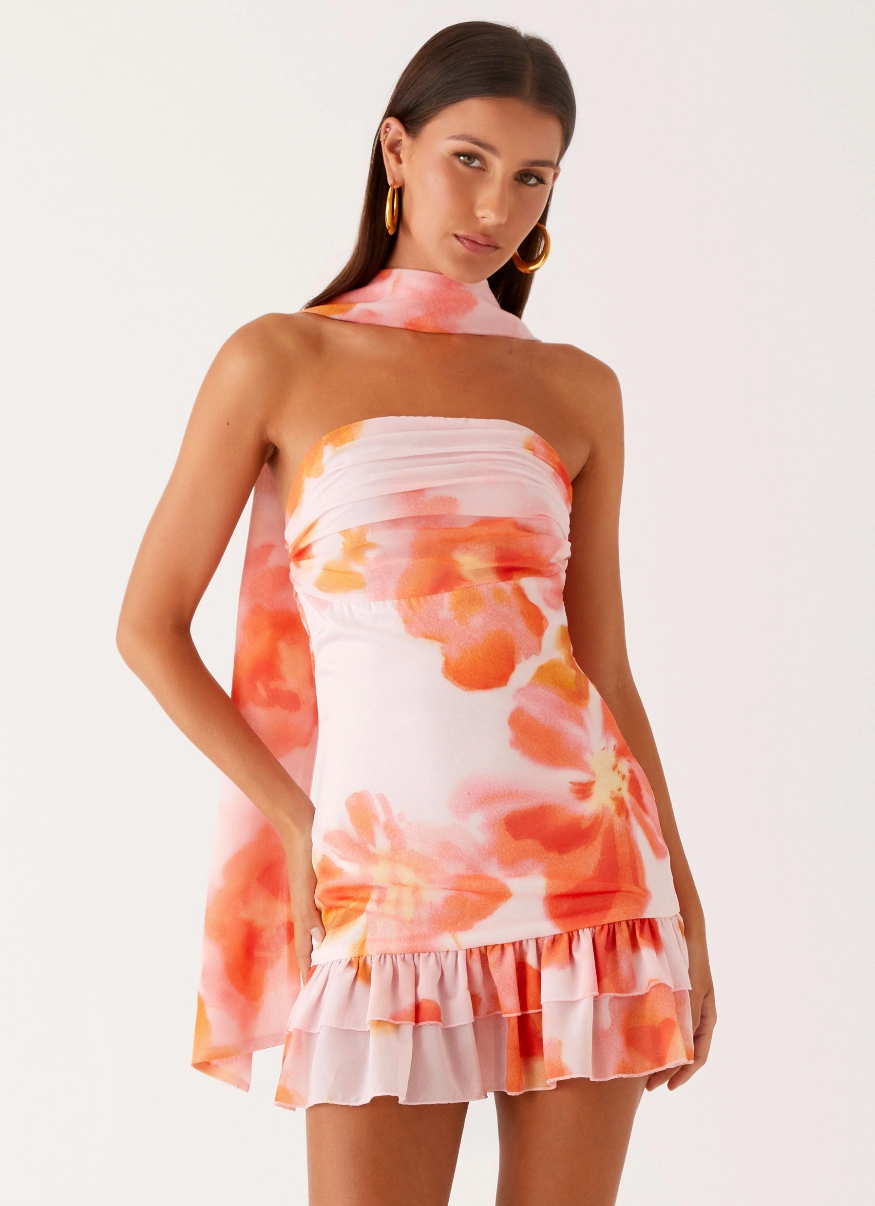 Fresh Appeal Tulle Flow Manon Scarf Mini Dress - Blushing Blossom