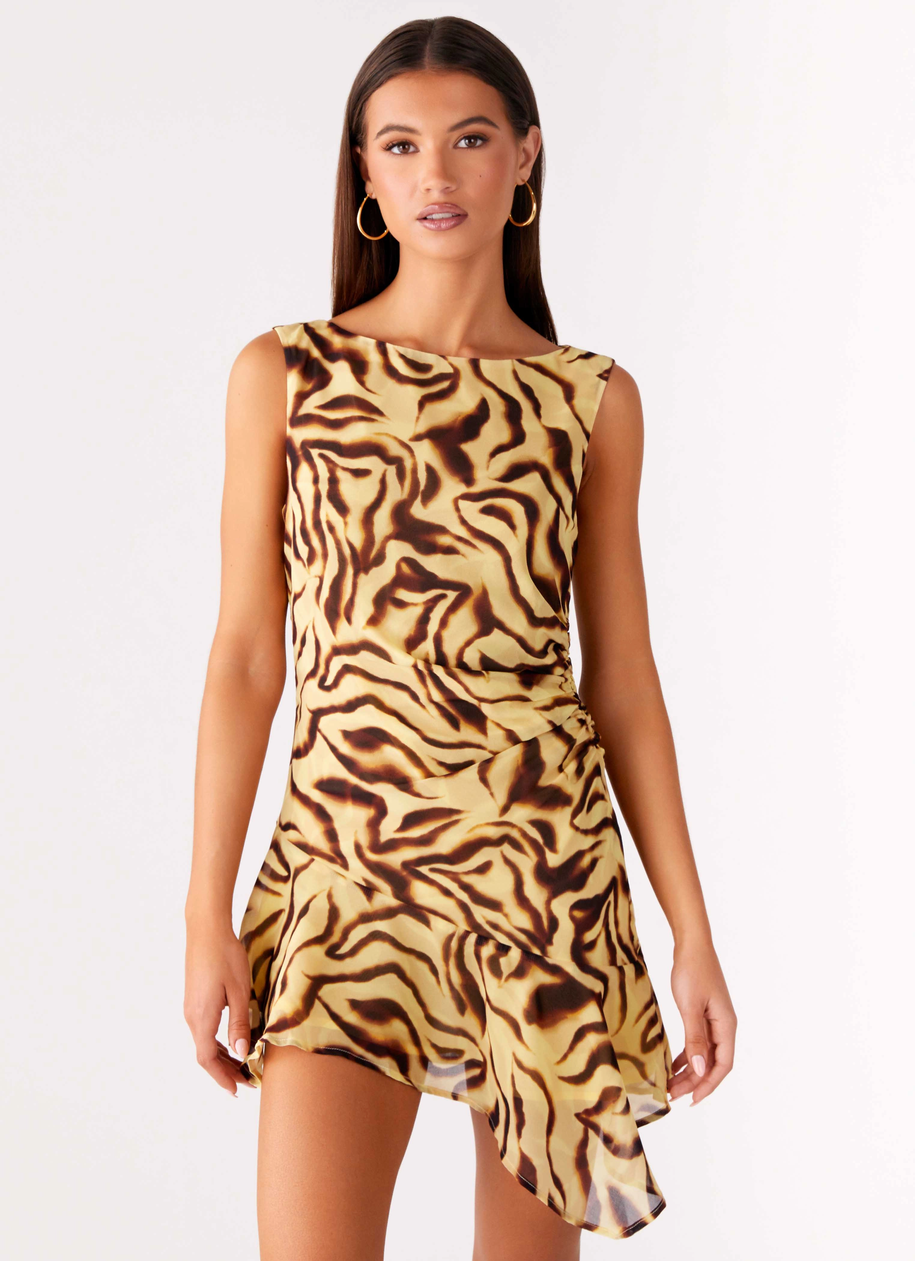Maris Asymmetrical Mini Dress - Laguna Print Luxury-Fabric Anti-bacterial
