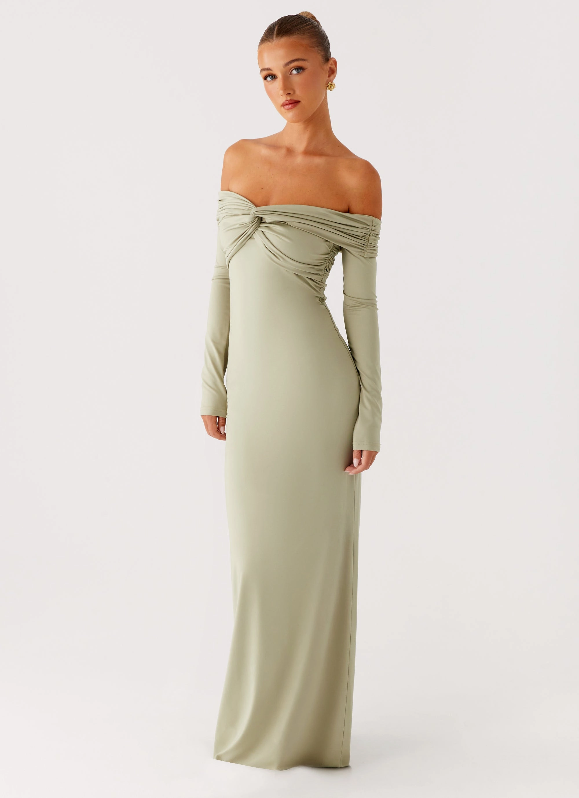 slim cut Marla Long Sleeve Maxi Dress - Sage