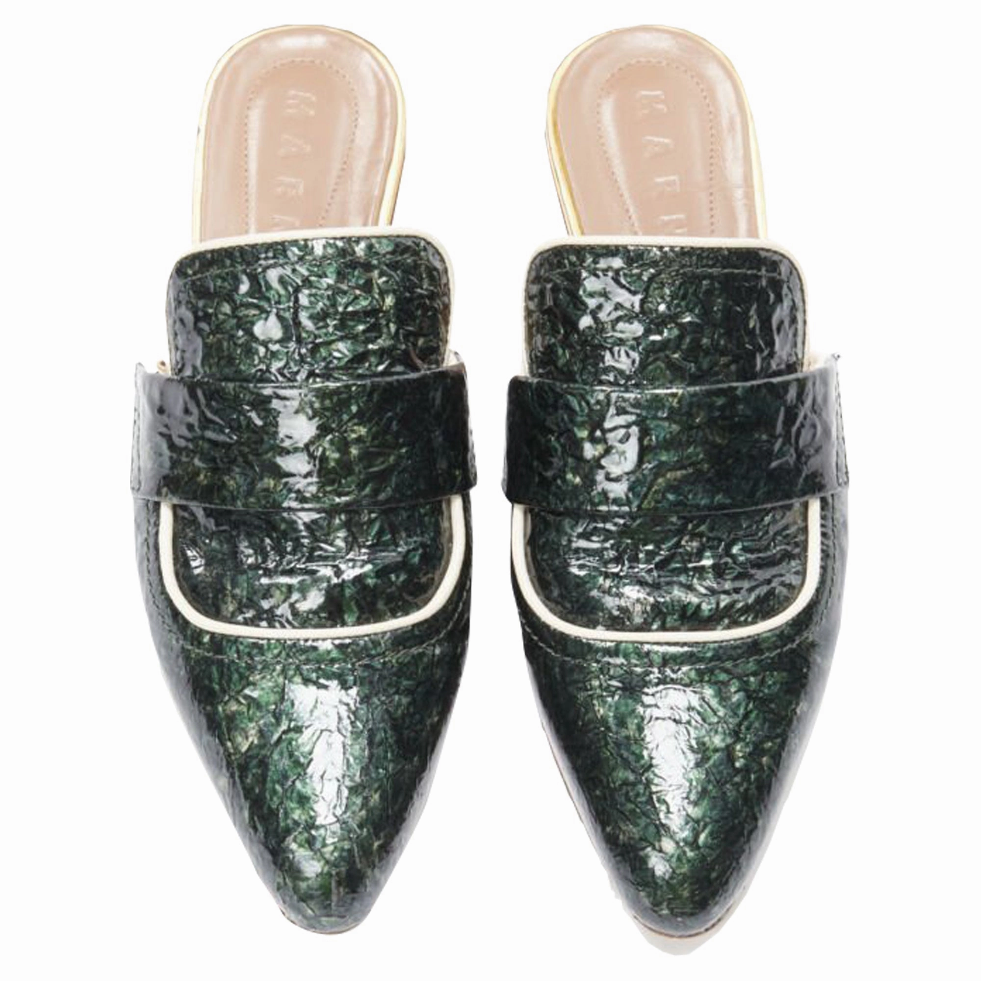 Marni crinkled patent point toe slip on mule ts loafer Knit Upper Recyclable