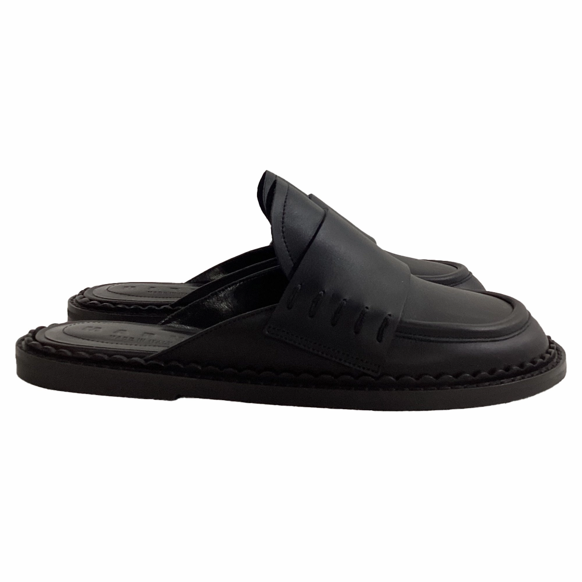 Marni Loafer Mules in Black Leather Lightweight Material