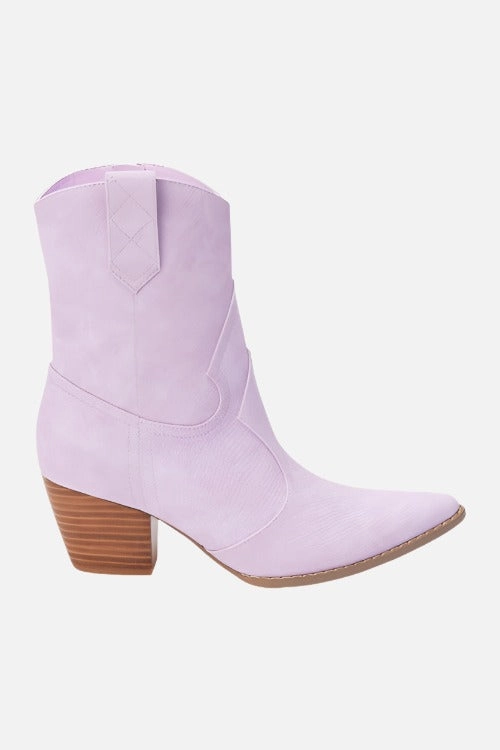 Matisse Bambi Snake Print Ankle Booties in Lavender Mountain Proof