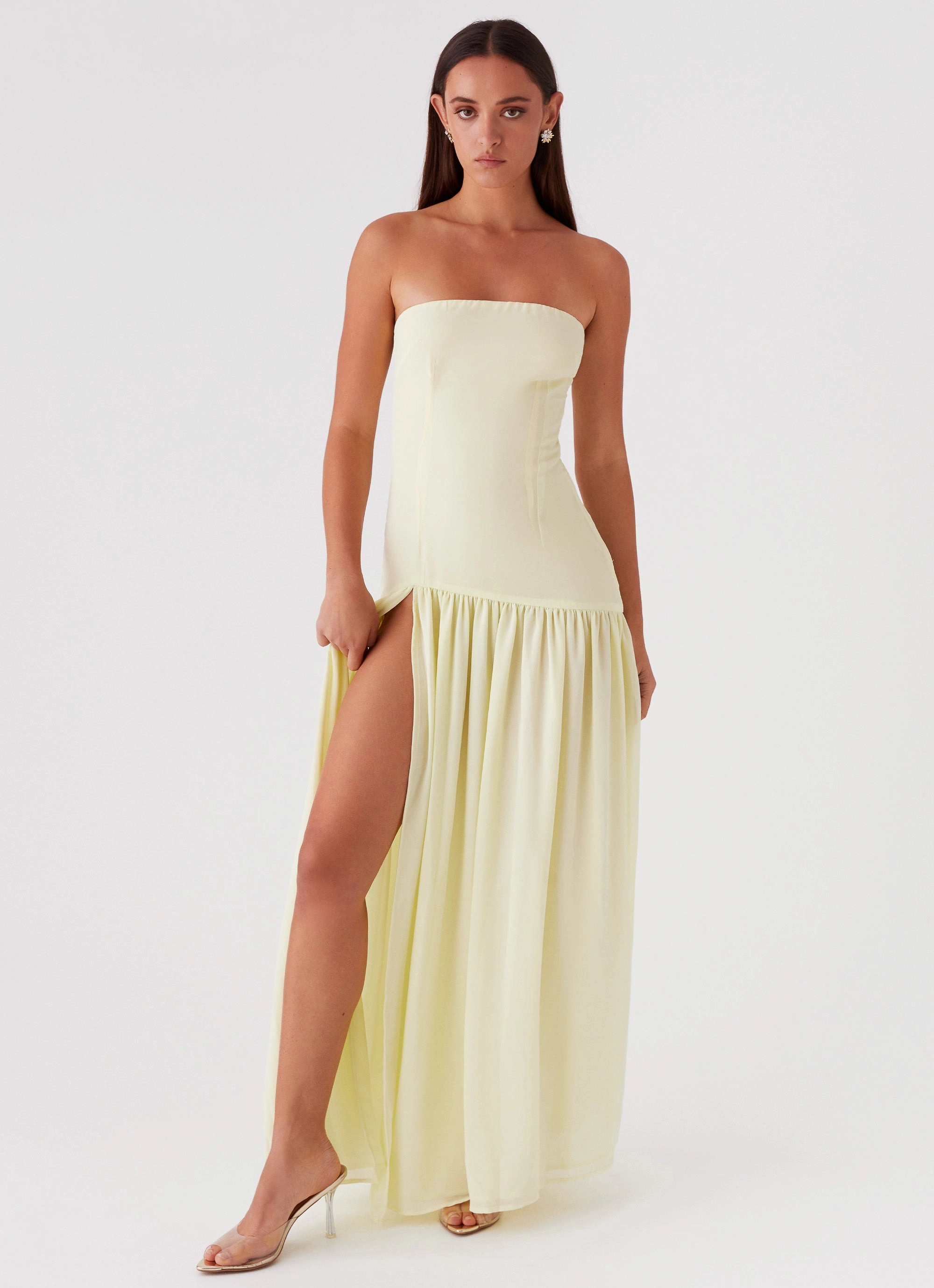 Eden Strapless Maxi Dress - Yellow Fitted Mood