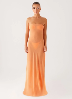 Casual Comfort Wear Mattie Strapless Maxi Dress - Orange