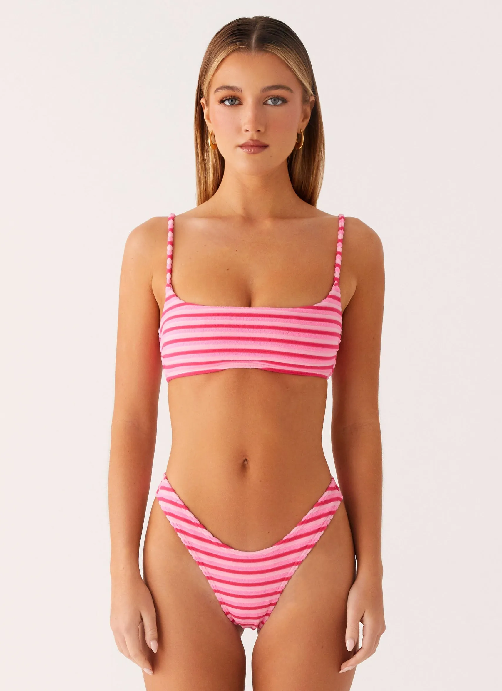 Mauritius Bikini Top - Pink Stripe Seamless Edge Binding Cool Prints