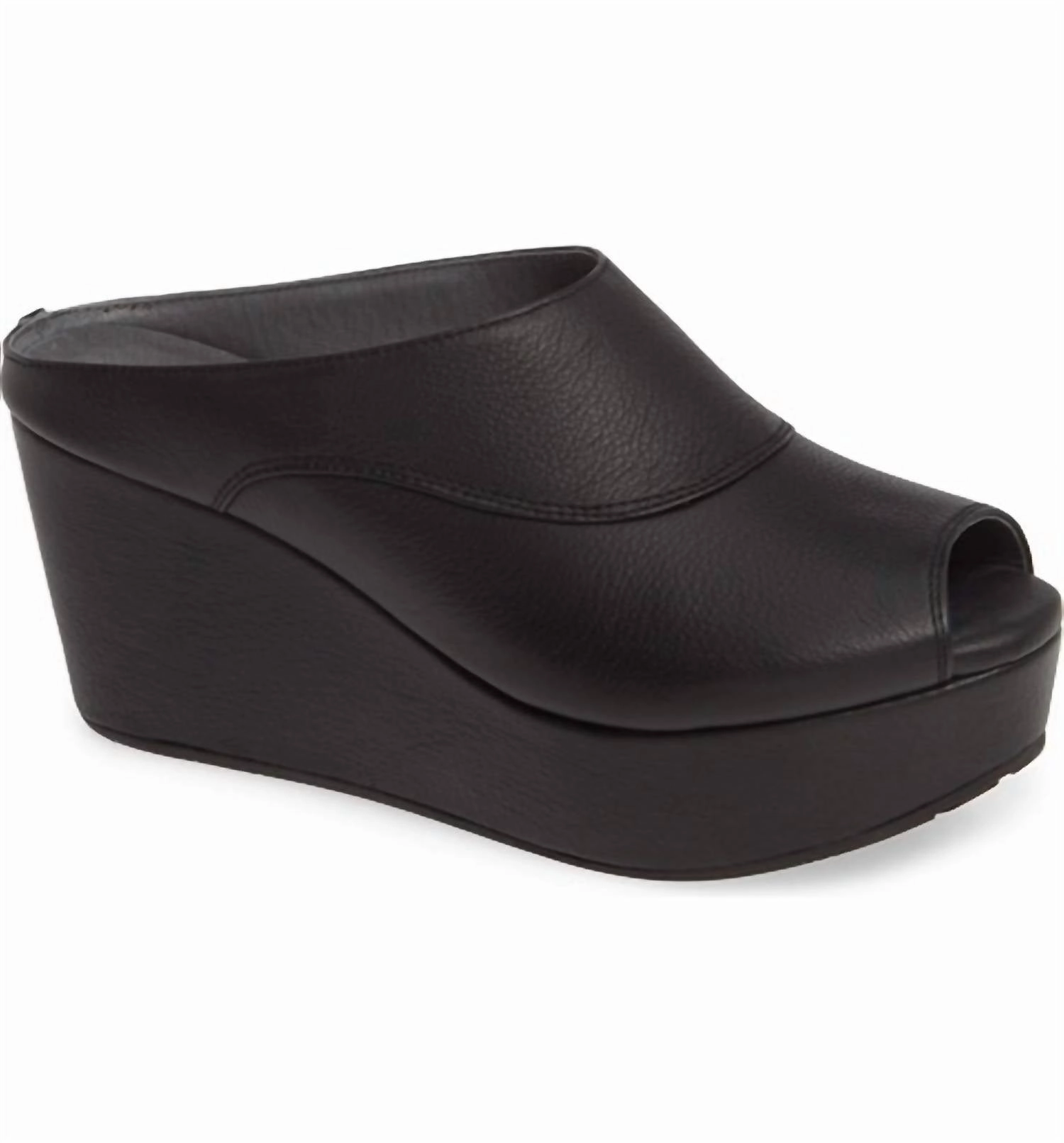 Women's Wind Platform Wedge Mules In Black Leather Perfect Fit