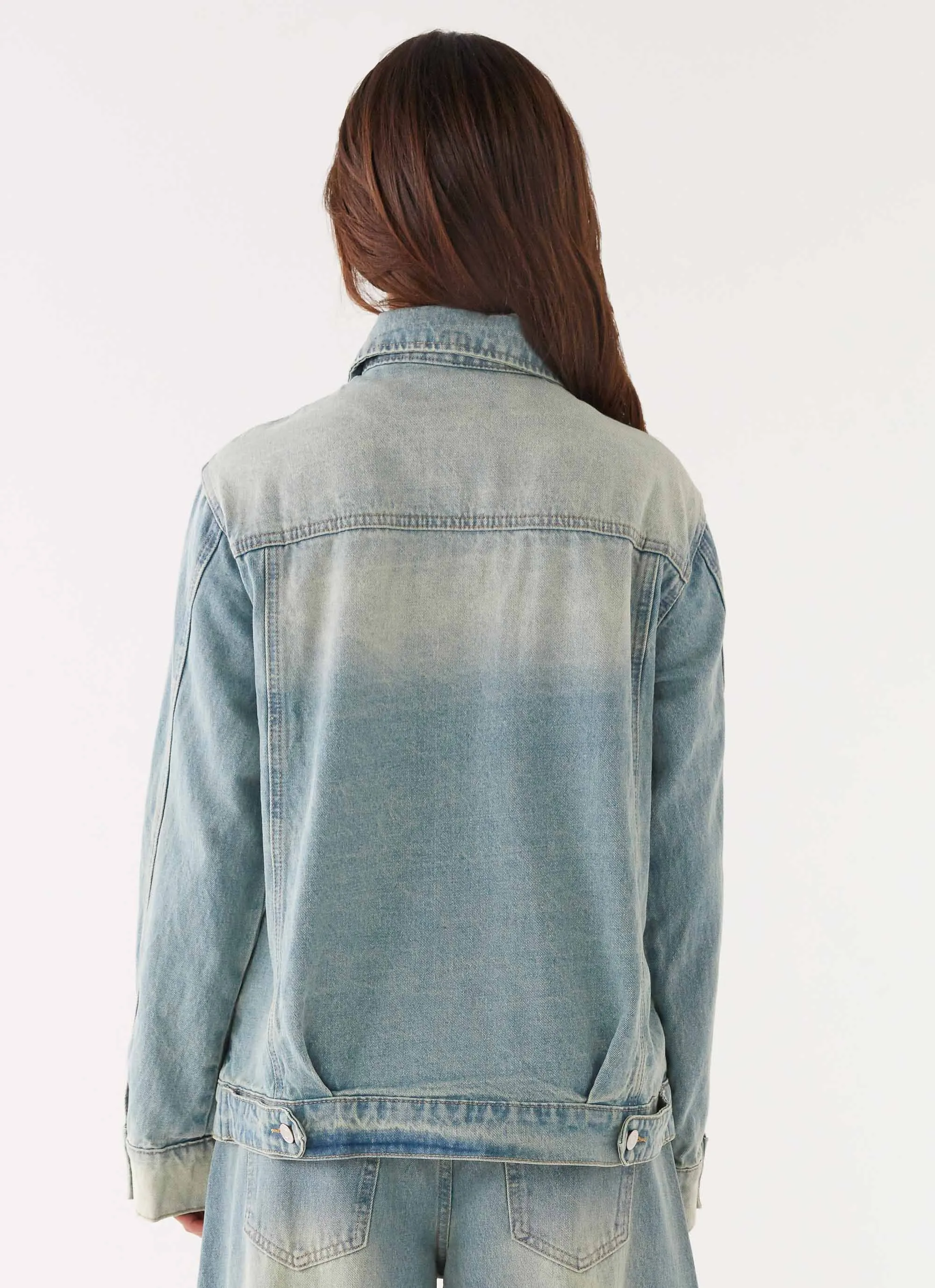 Convertible Collar Maxwell Denim Jacket - Washed Blue