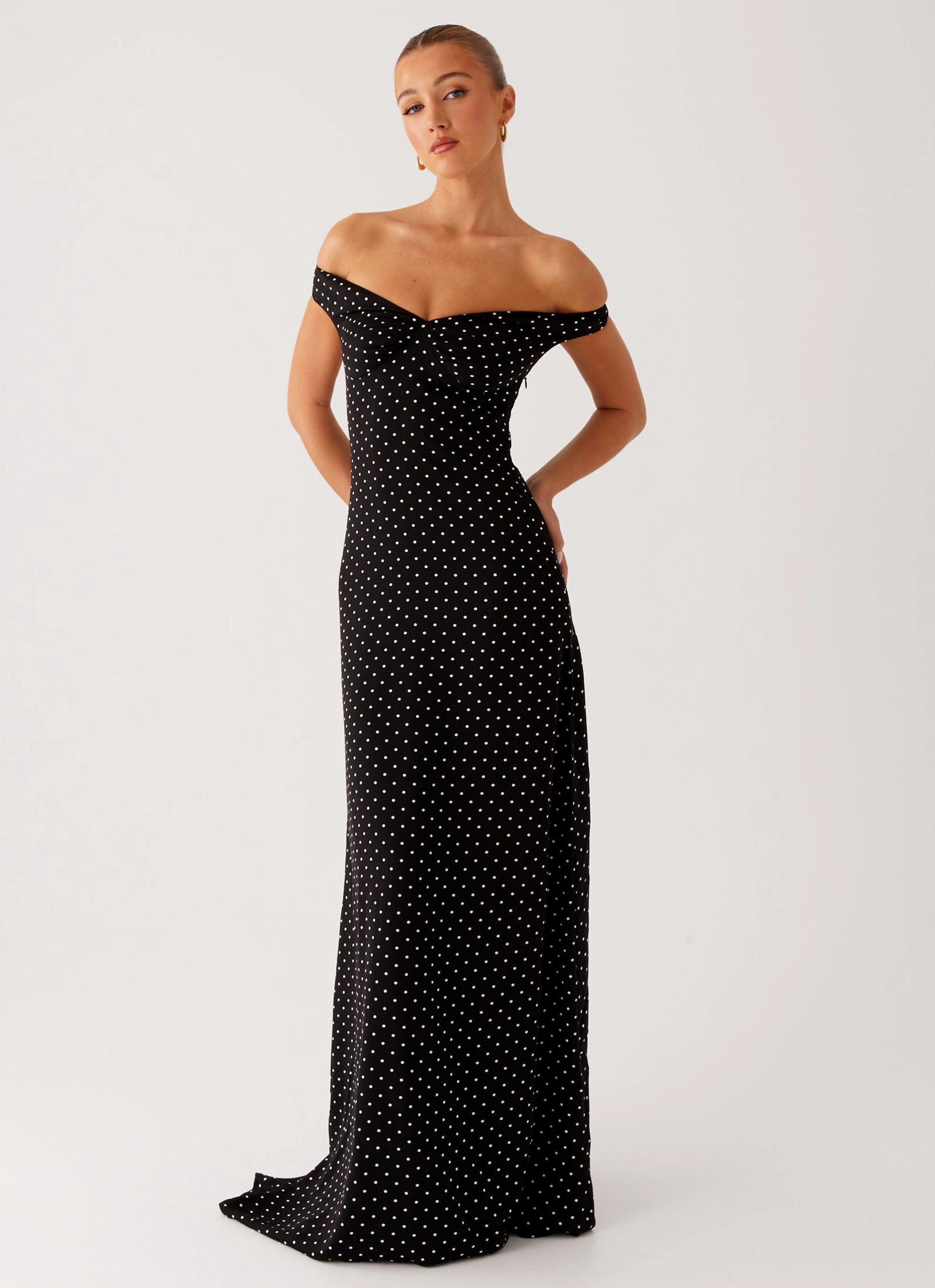 Tailored Elegance Melany Maxi Dress - Black Polka Dot