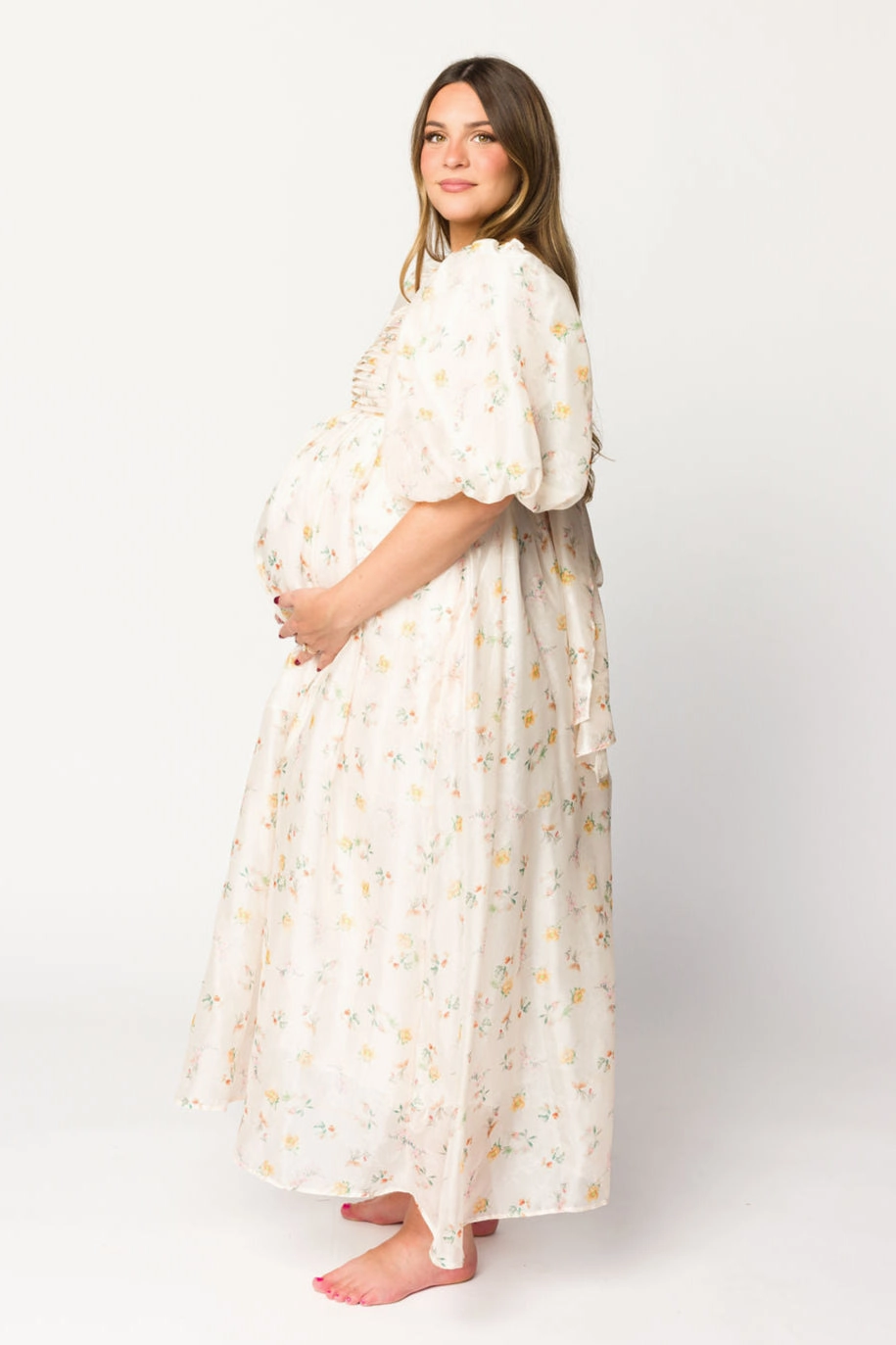 Melody Maxi Dress with Pleats and Bow Detail in Yellow Rose Floral - Bump Friendly & Inclusive Sizing (S-3XL) *Final-Sale* All Layer Casual Smart